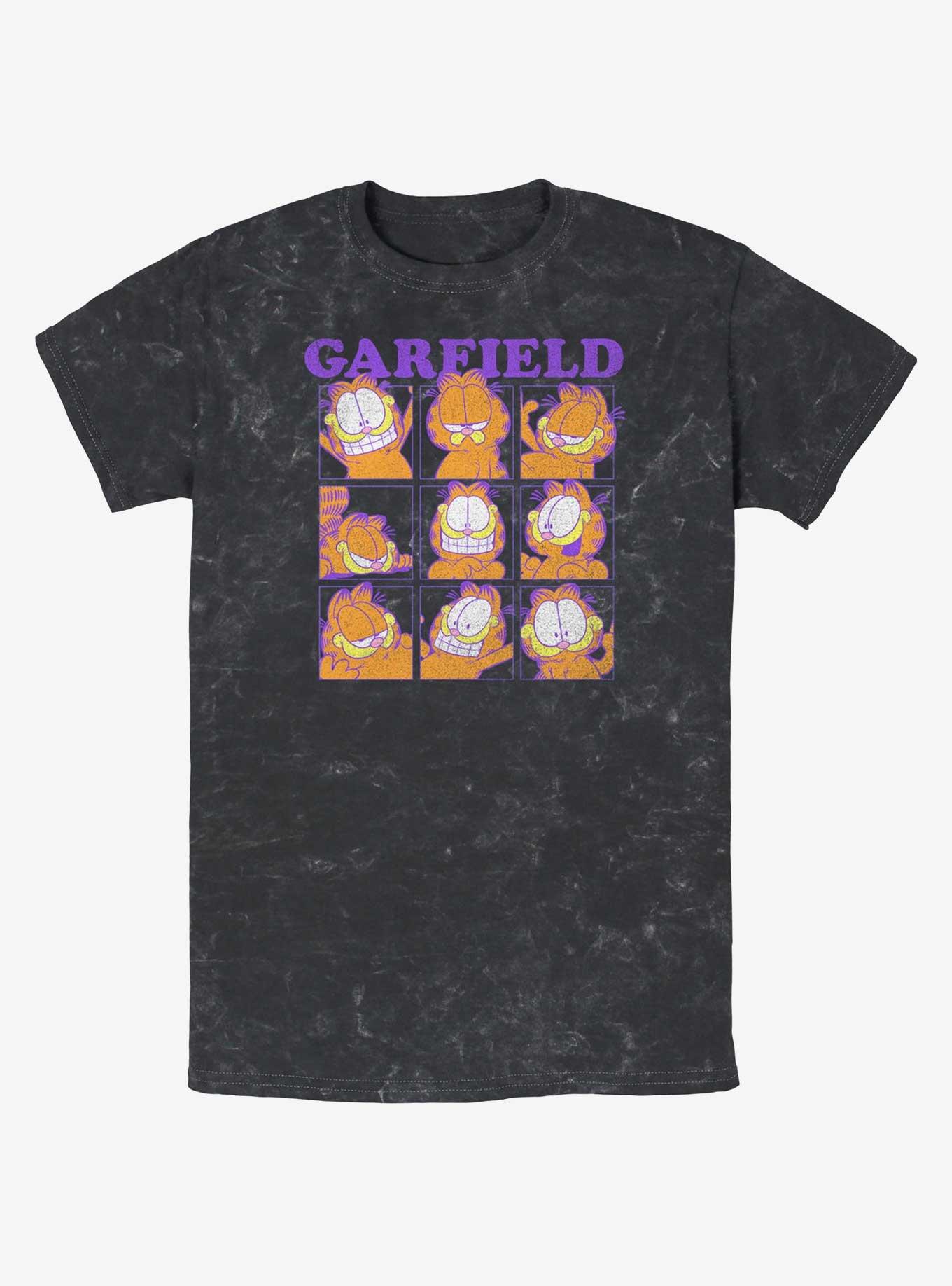 Garfield Facial Expressions Grid Mineral Wash T-Shirt, BLACK, hi-res