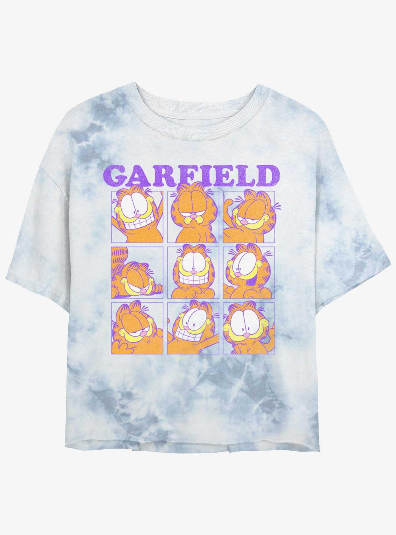 Garfield Facial Expressions Grid Womens Tie-Dye Crop T-Shirt, , hi-res