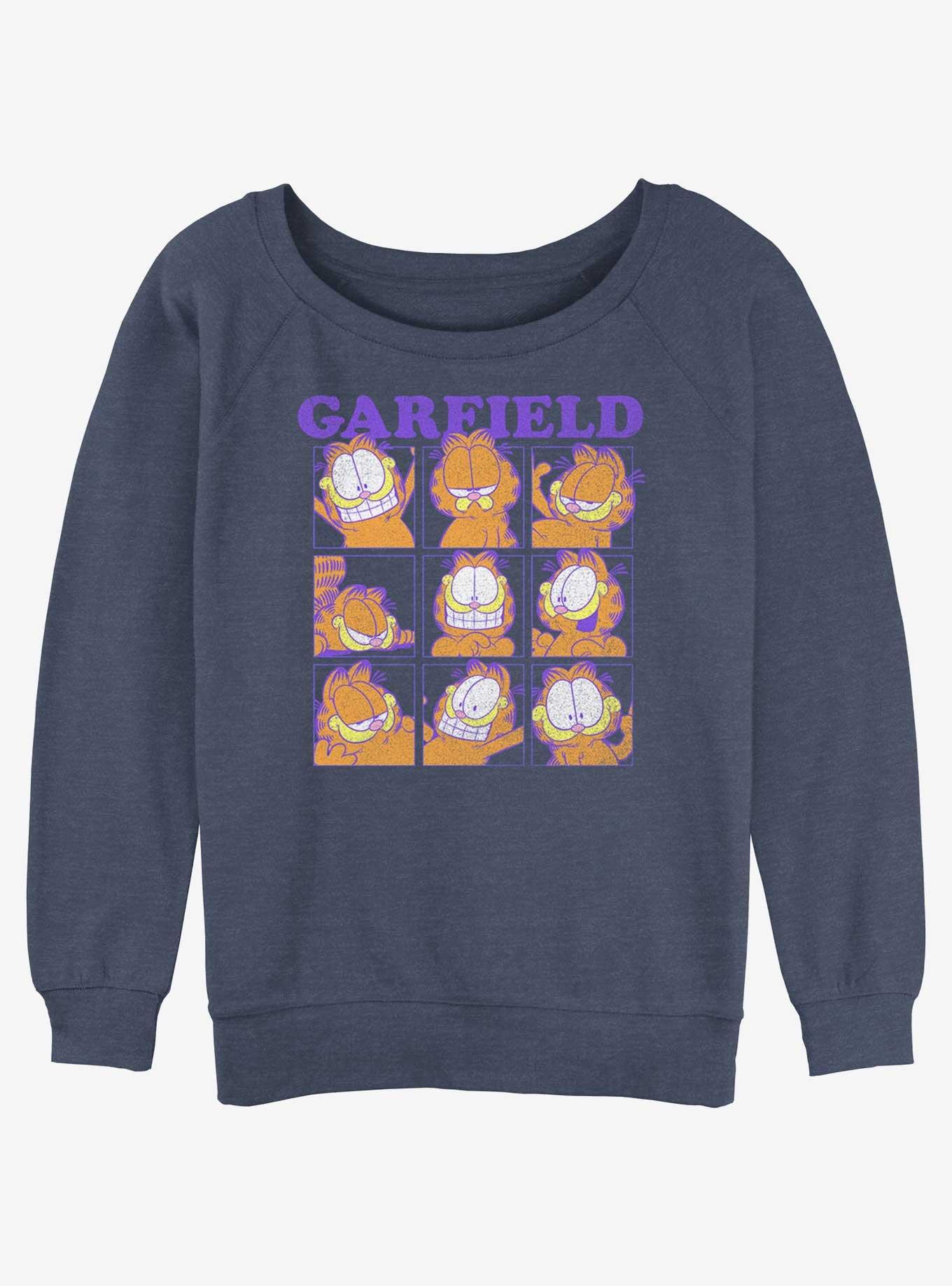 Garfield Facial Expressions Grid Womens Slouchy Sweatshirt, BLUEHTR, hi-res