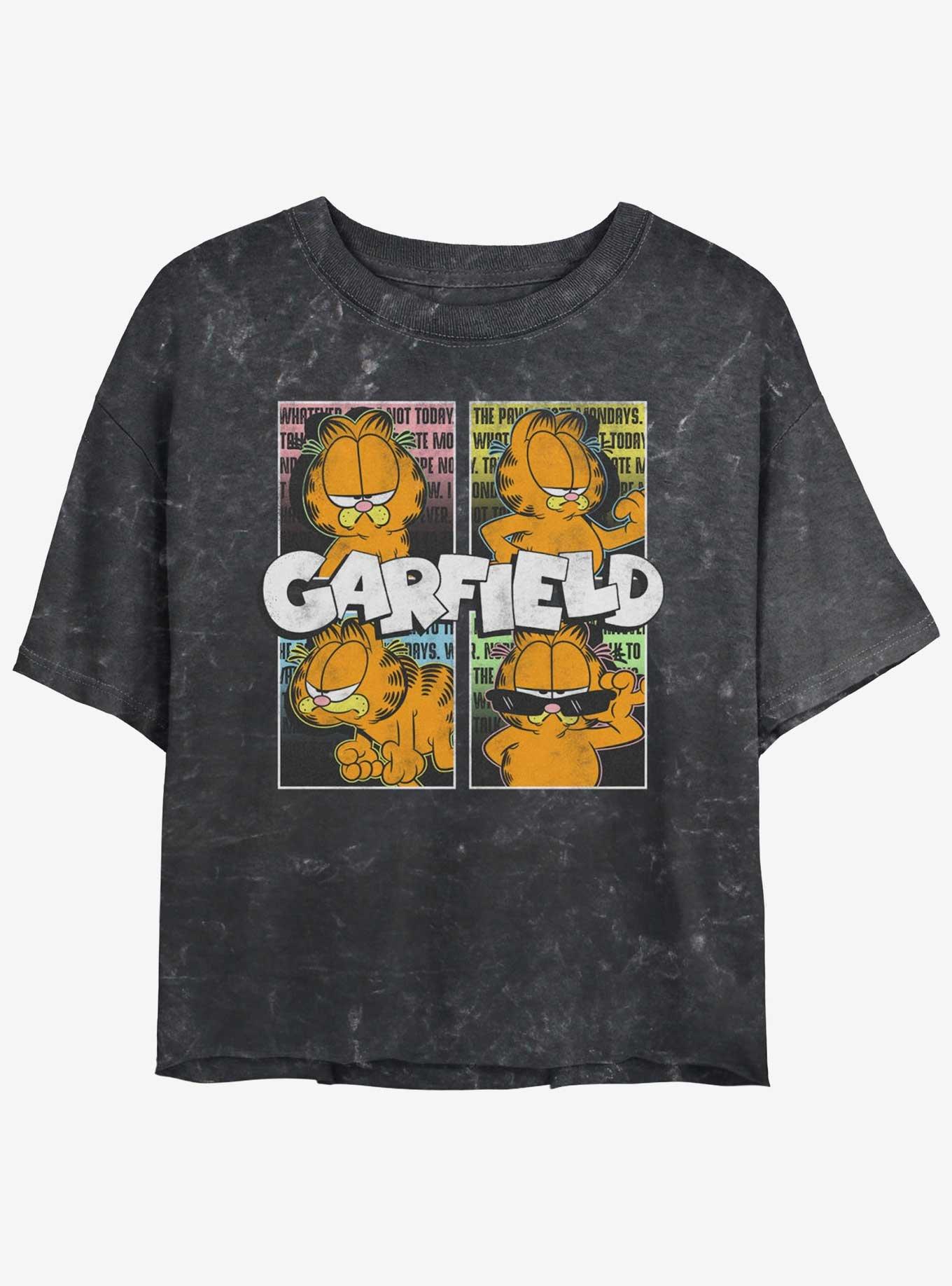 Garfield Street Cat Womens Mineral Wash Crop T-Shirt, BLACK, hi-res