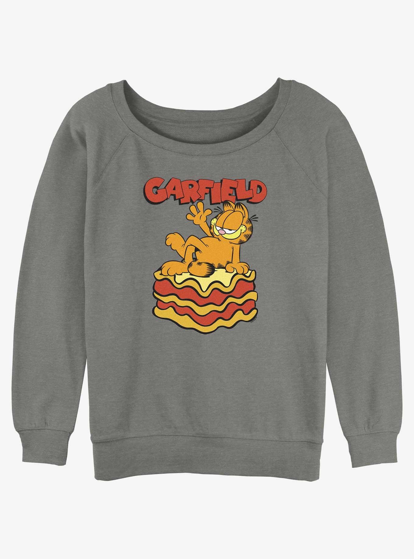 Garfield King Of Lasagna Womens Slouchy Sweatshirt, GRAY HTR, hi-res