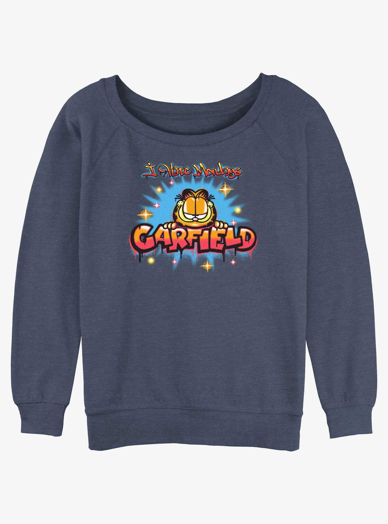 Garfield Airbrushed I Hate Mondays Womens Slouchy Sweatshirt, BLUEHTR, hi-res