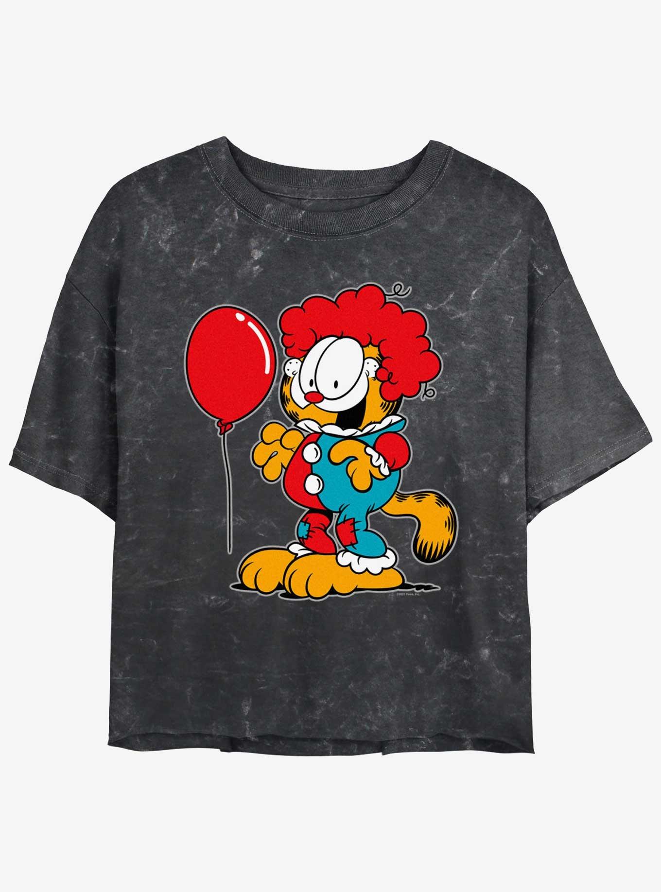 Garfield Clown Cat Womens Mineral Wash Crop T-Shirt, BLACK, hi-res