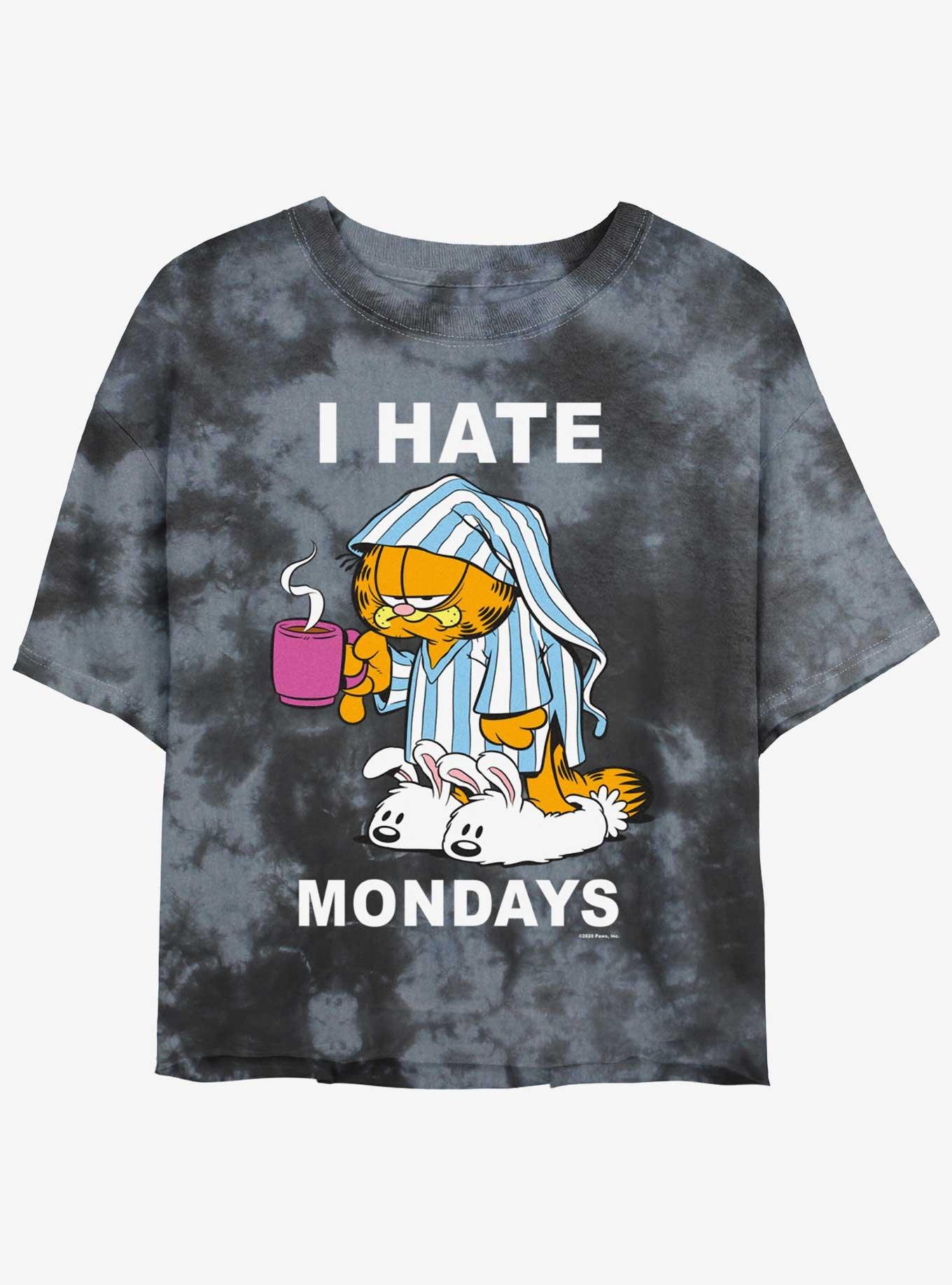 Garfield I Hate Mondays Womens Tie-Dye Crop T-Shirt, BLKCHAR, hi-res