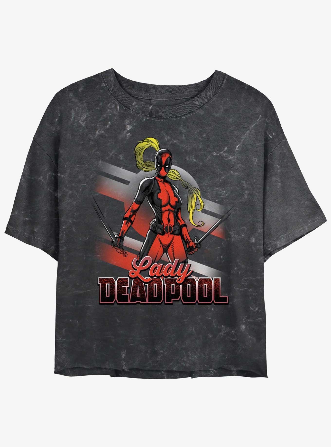 Marvel Deadpool Lady Pool Womens Mineral Wash Crop T-Shirt, BLACK, hi-res