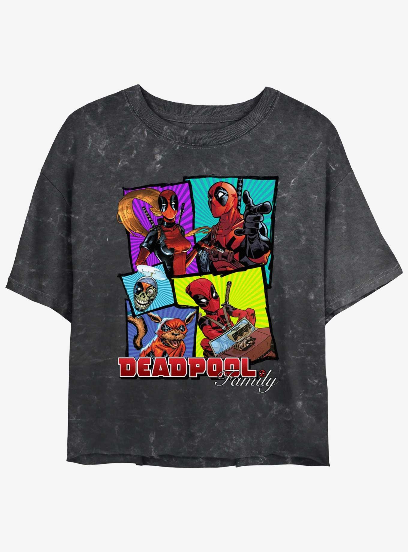 Marvel Deadpool Family Gathering Womens Mineral Wash Crop T-Shirt, BLACK, hi-res