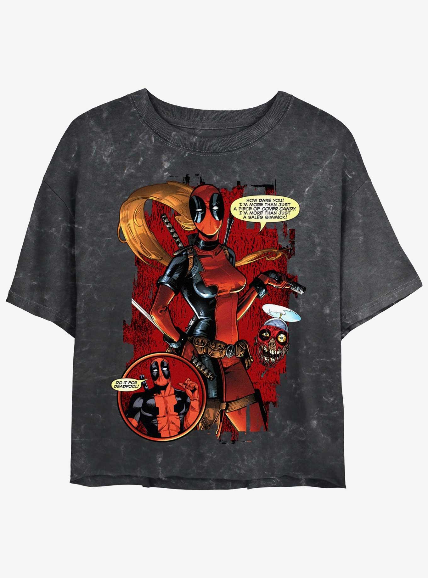 Marvel Deadpool Lady Pool Cover Candy Womens Mineral Wash Crop T-Shirt, BLACK, hi-res