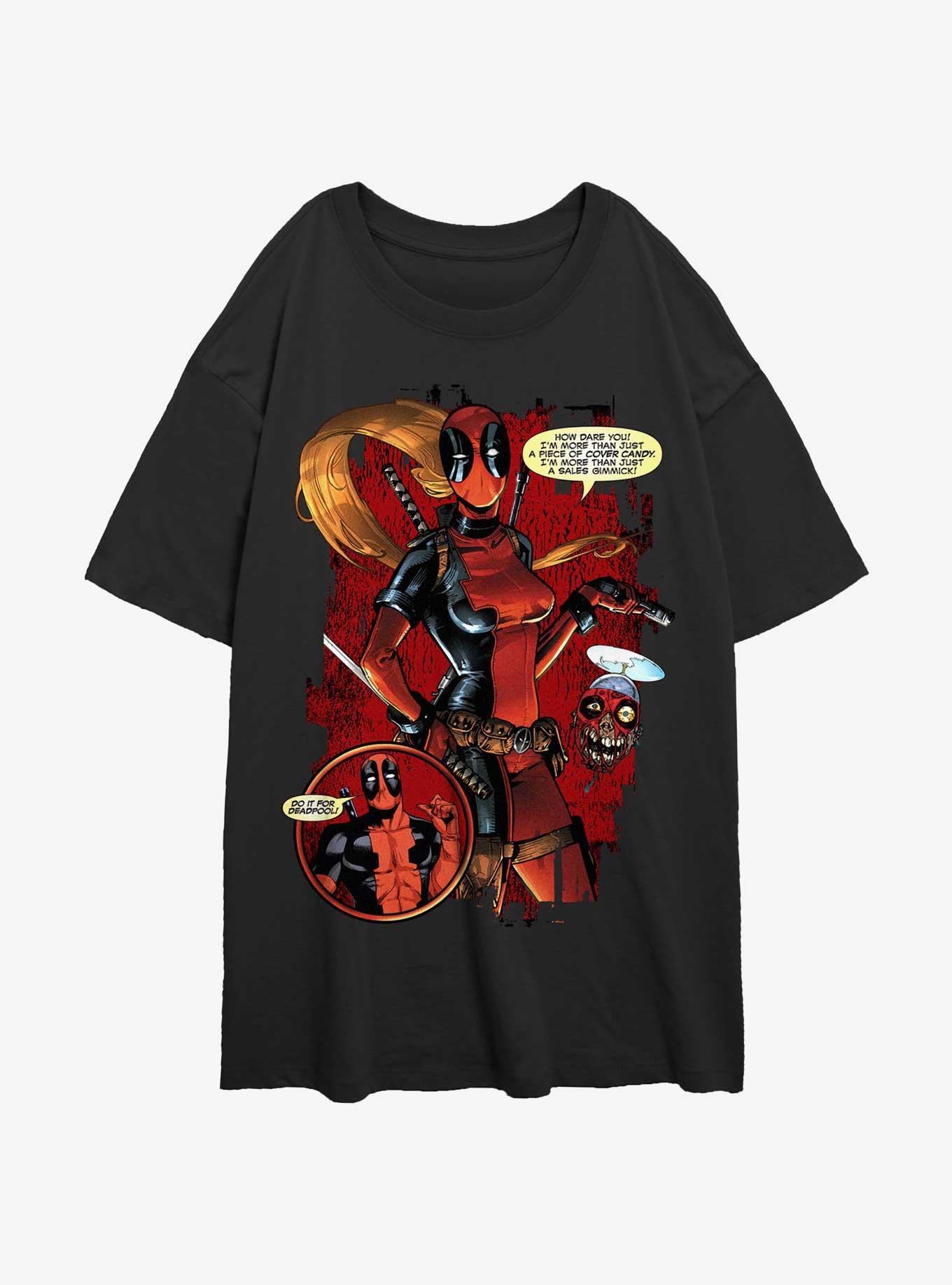 Marvel Deadpool Lady Pool Cover Candy Womens Oversized T-Shirt, BLACK, hi-res