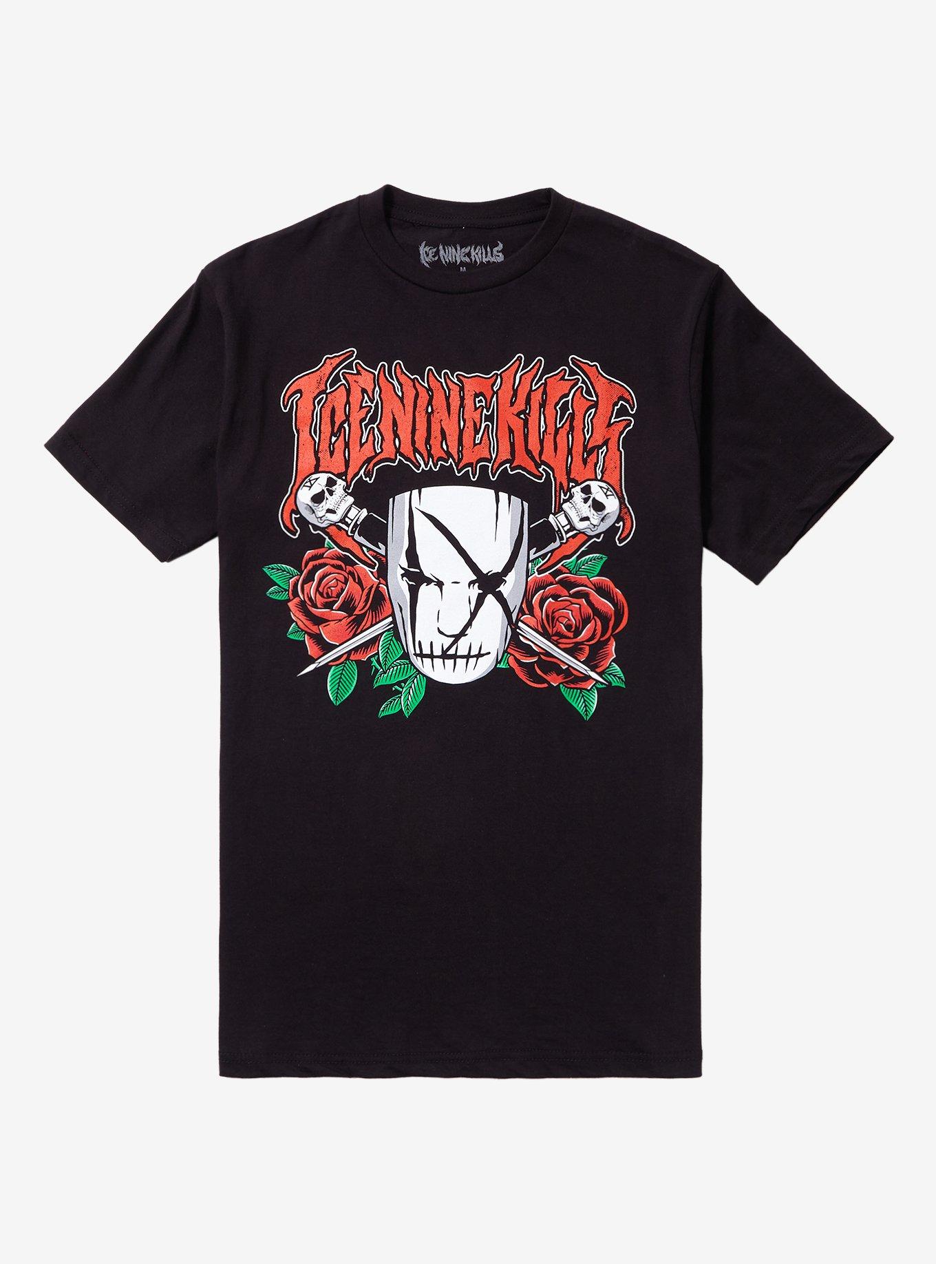 Ice Nine Kills Mask & Roses Boyfriend Fit Girls T-Shirt, BLACK, hi-res