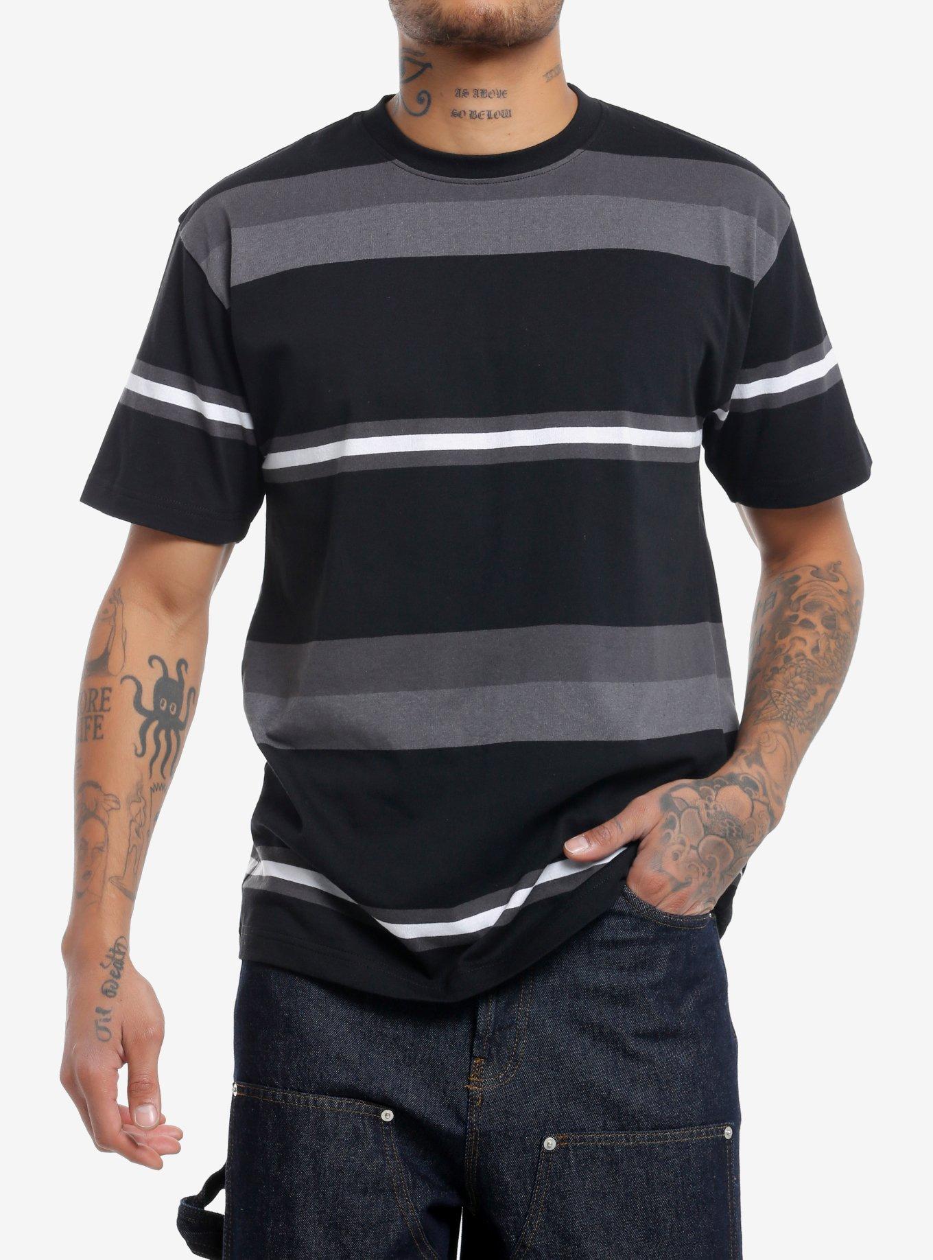 Black & Grey Stripe Oversized T-Shirt, , hi-res