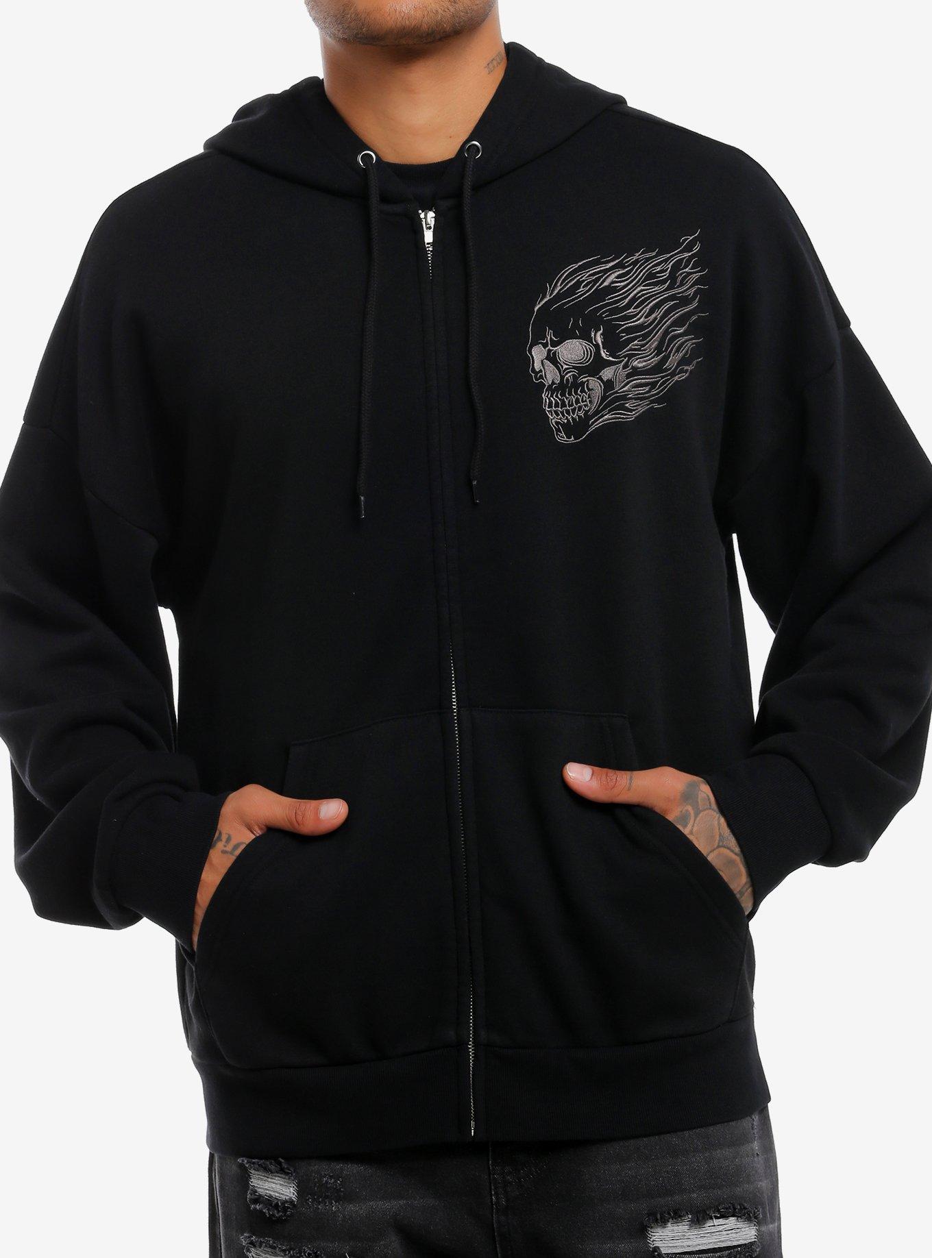 Social Collision Skull Flames Oversized Hoodie, , hi-res