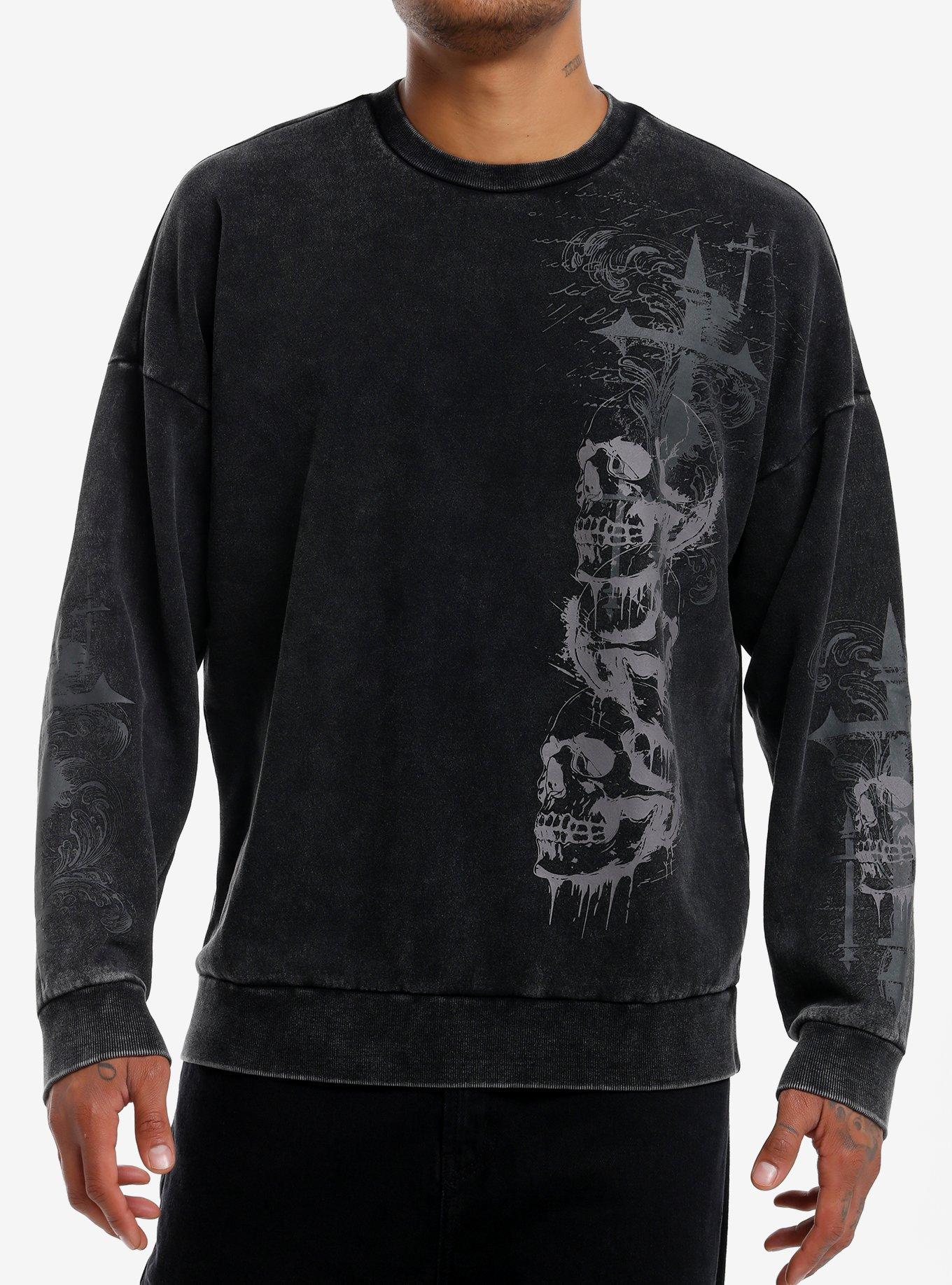 Social Collision Skull Cross Mineral Wash Sweatshirt, , hi-res