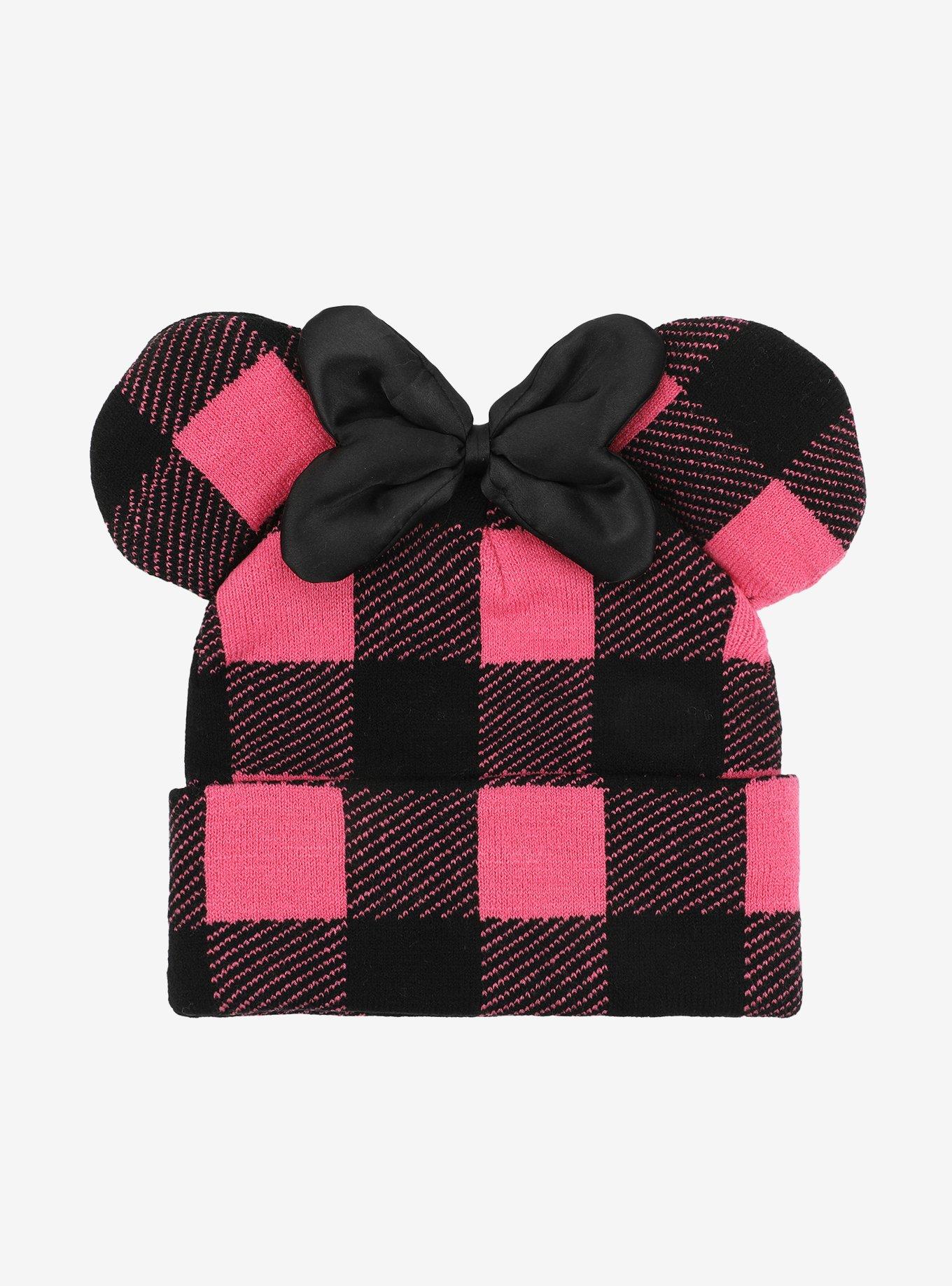 Disney Minnie Mouse Pink Plaid 3D Bow Beanie, , hi-res