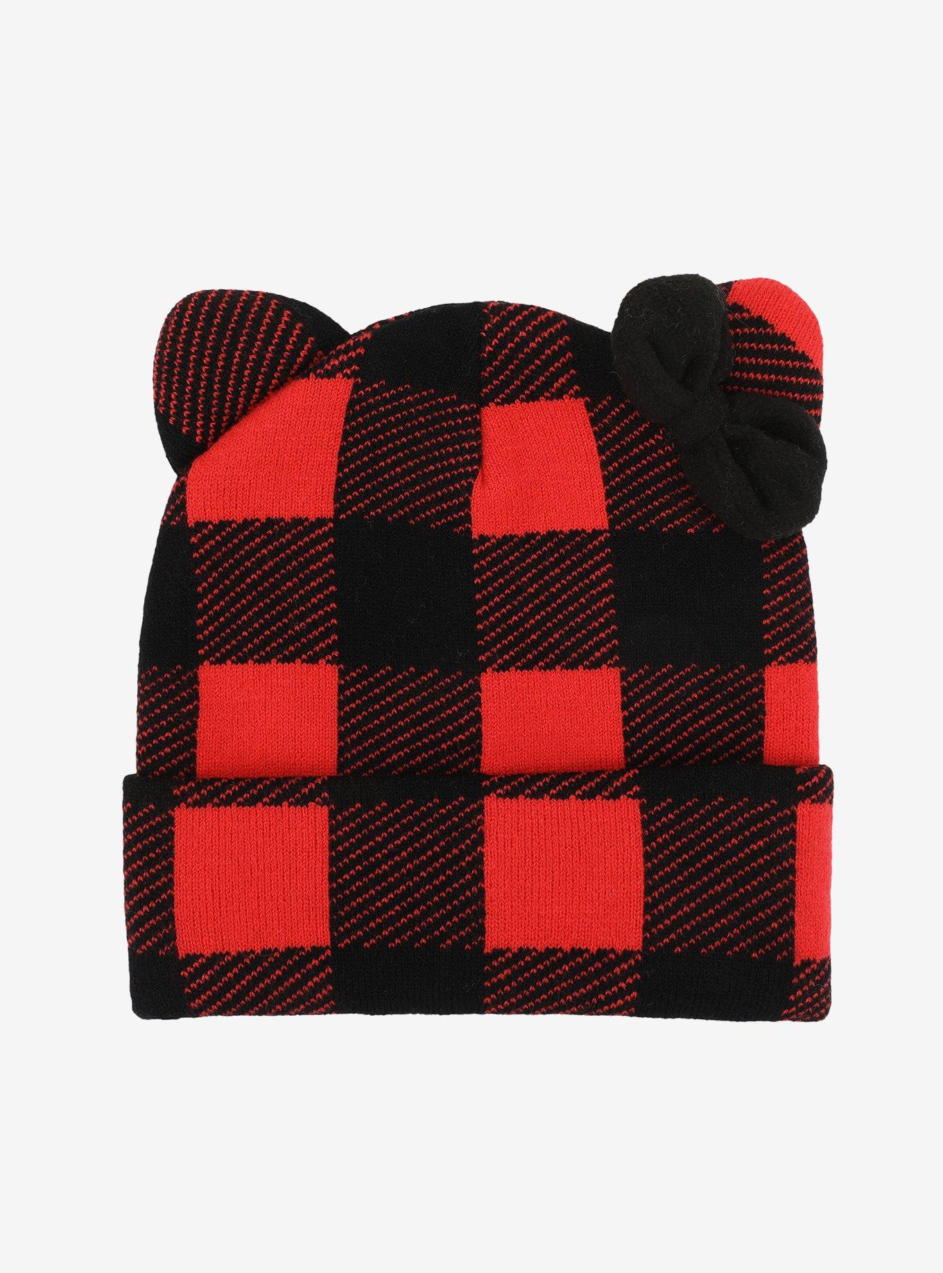 Hello Kitty Red Plaid 3D Bow Beanie, , hi-res