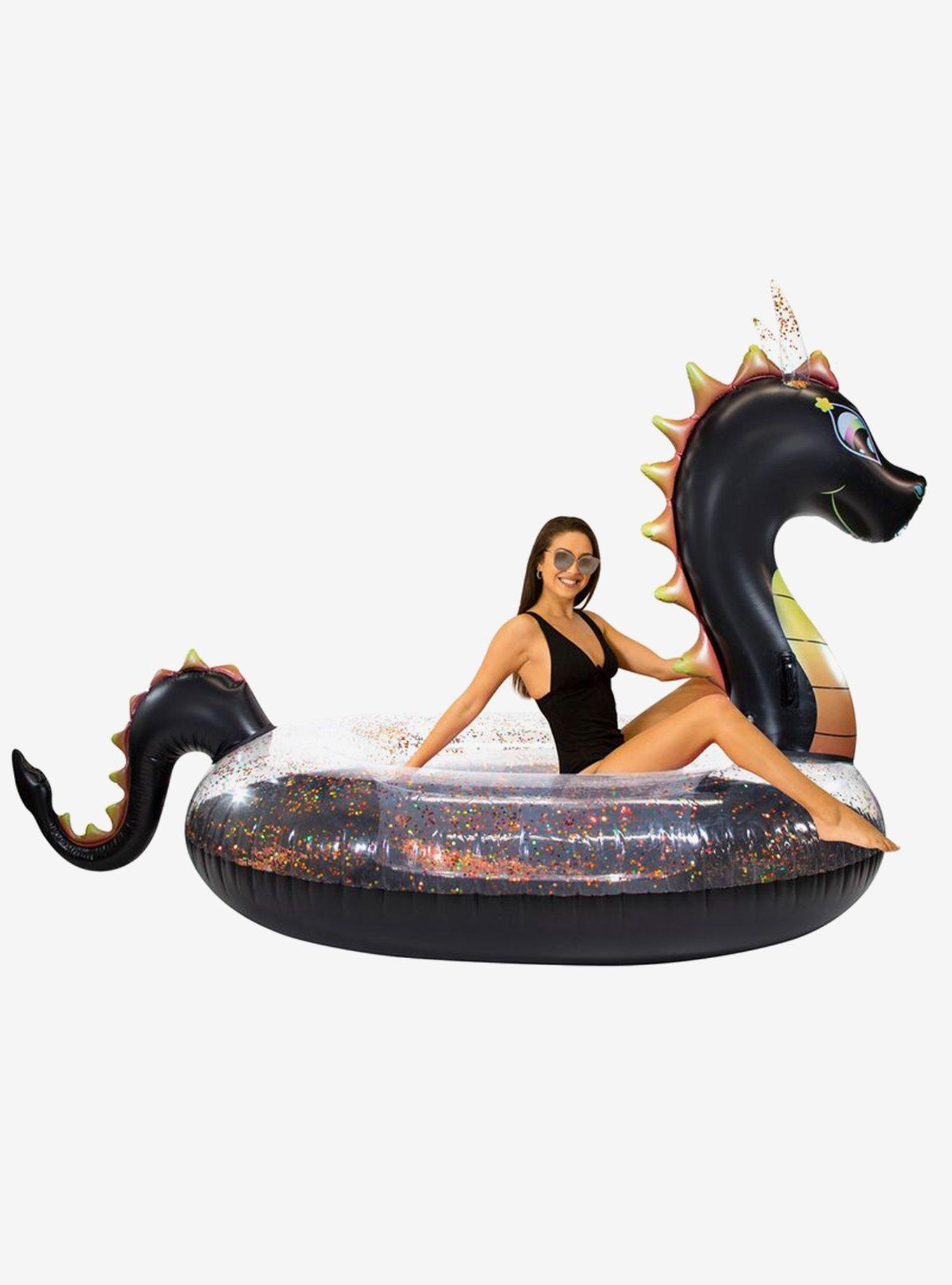 Glitter Dragon Gigantic Beach and Pool Raft Black with Red Glitter, , hi-res