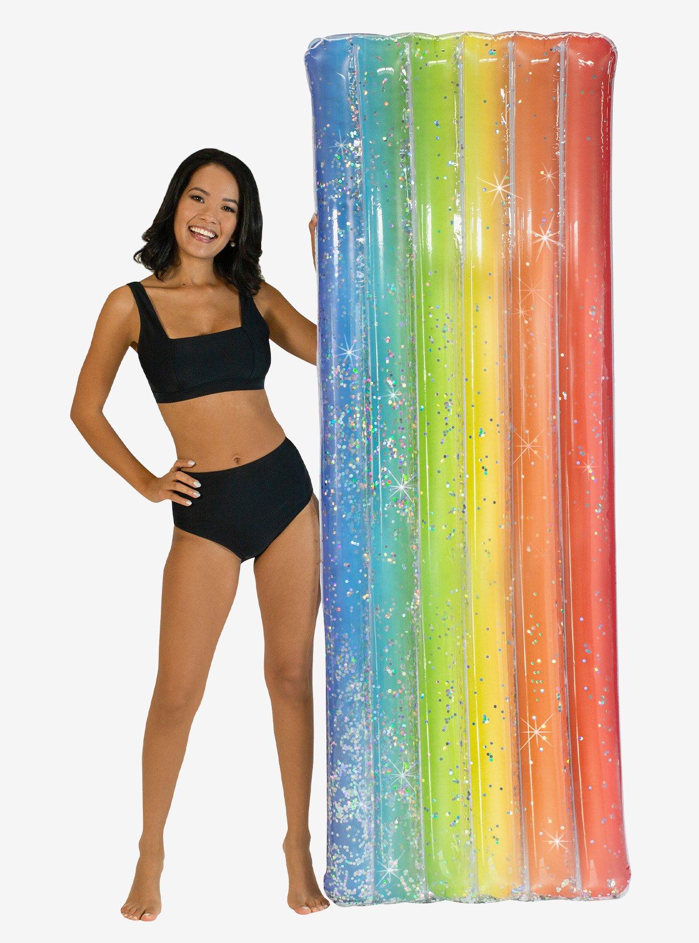 Rainbow Collection Deluxe Glitter Pool Raft 74" Rainbow Haze, , hi-res