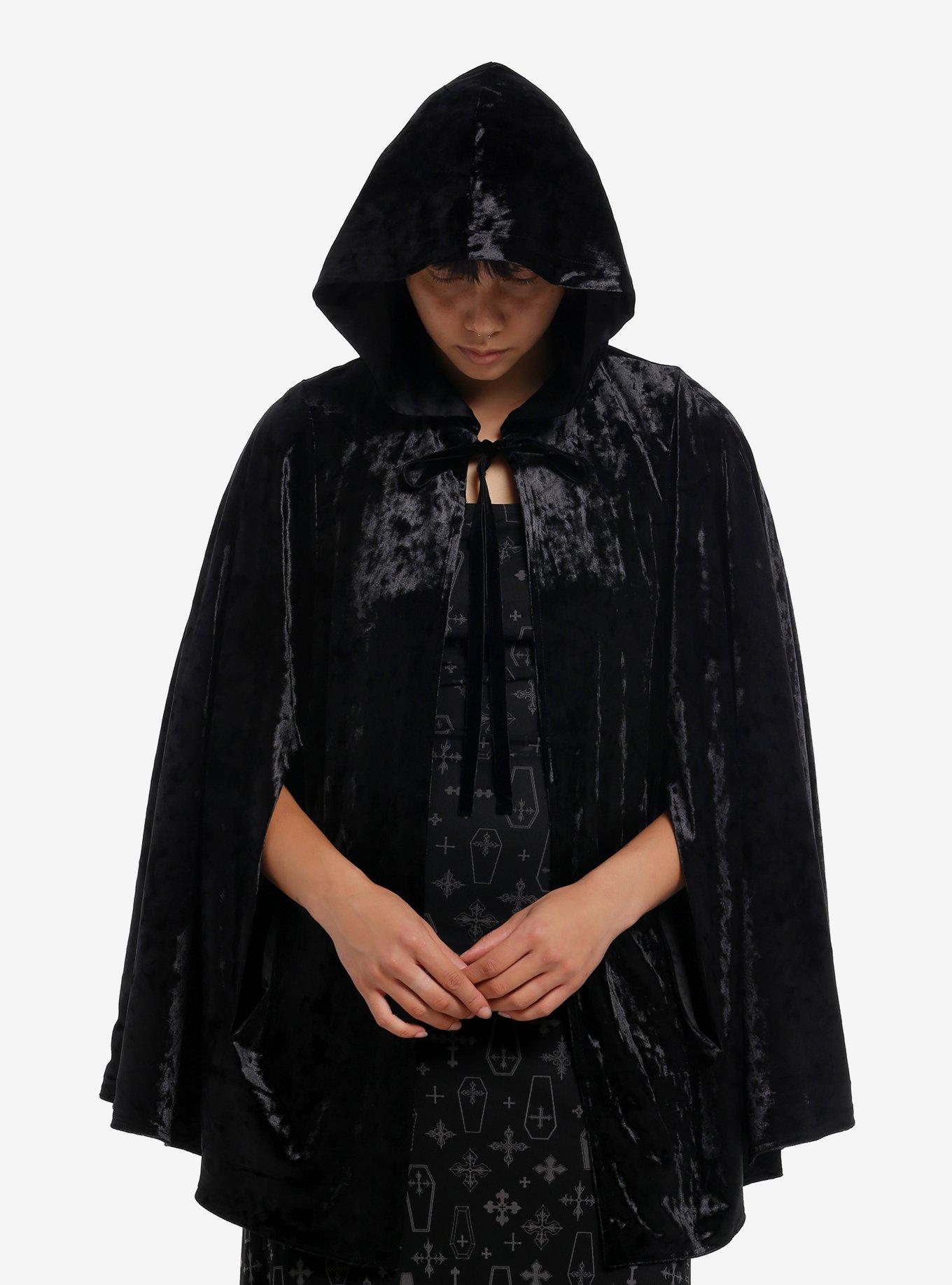 Cosmic Aura Black Velvet Girls Reversible Hooded Cape, BLACK, hi-res