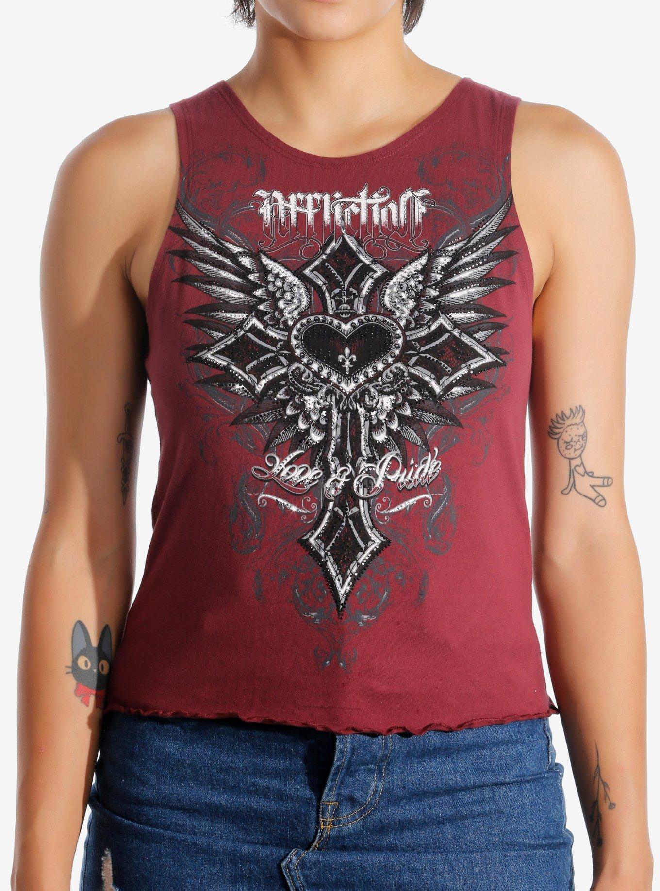 Affliction Clothing Rhinestone Heart Cross Girls Tank Top