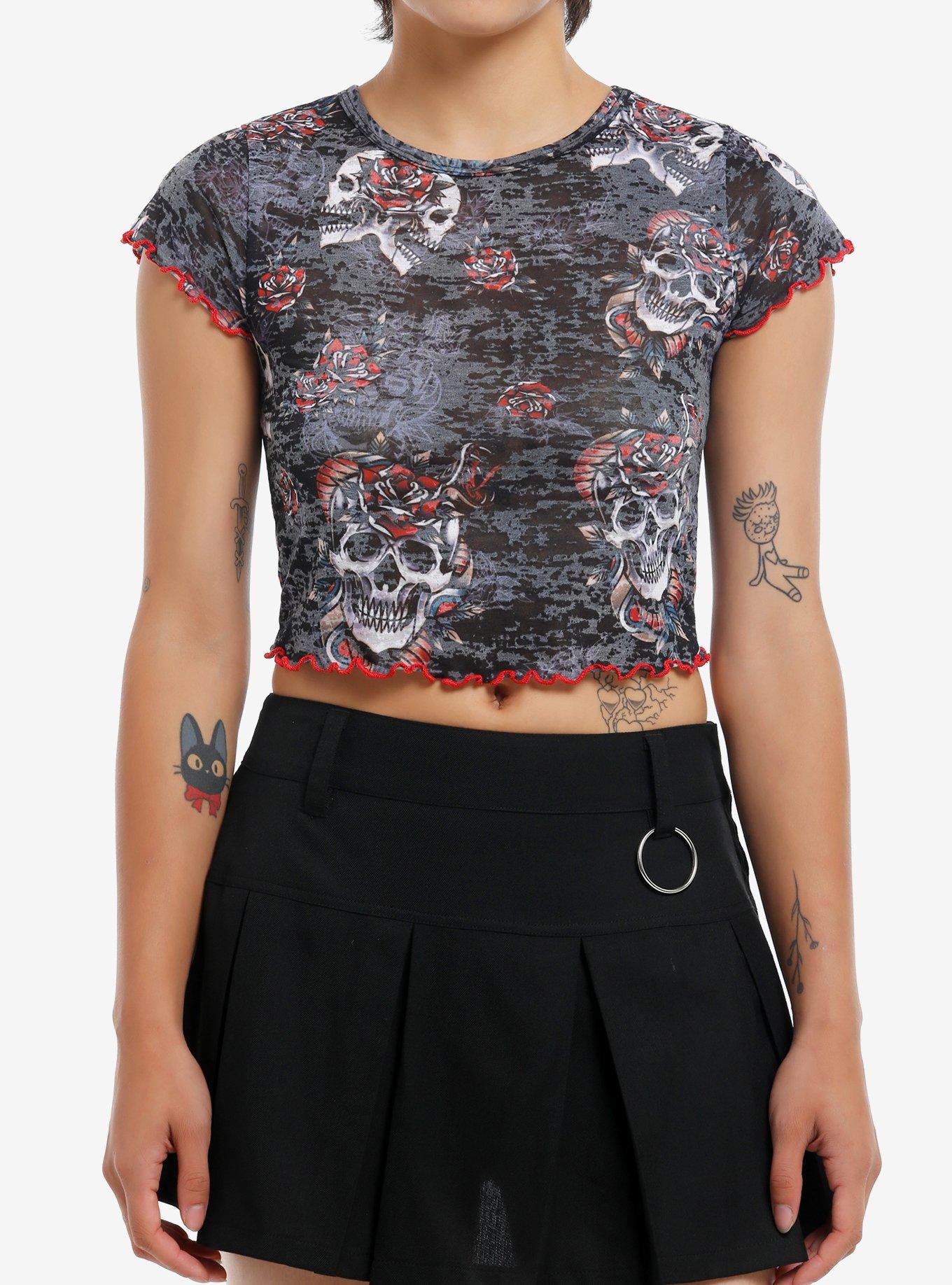 Tattoo Skull Roses Girls Burnout Baby T-Shirt, , hi-res