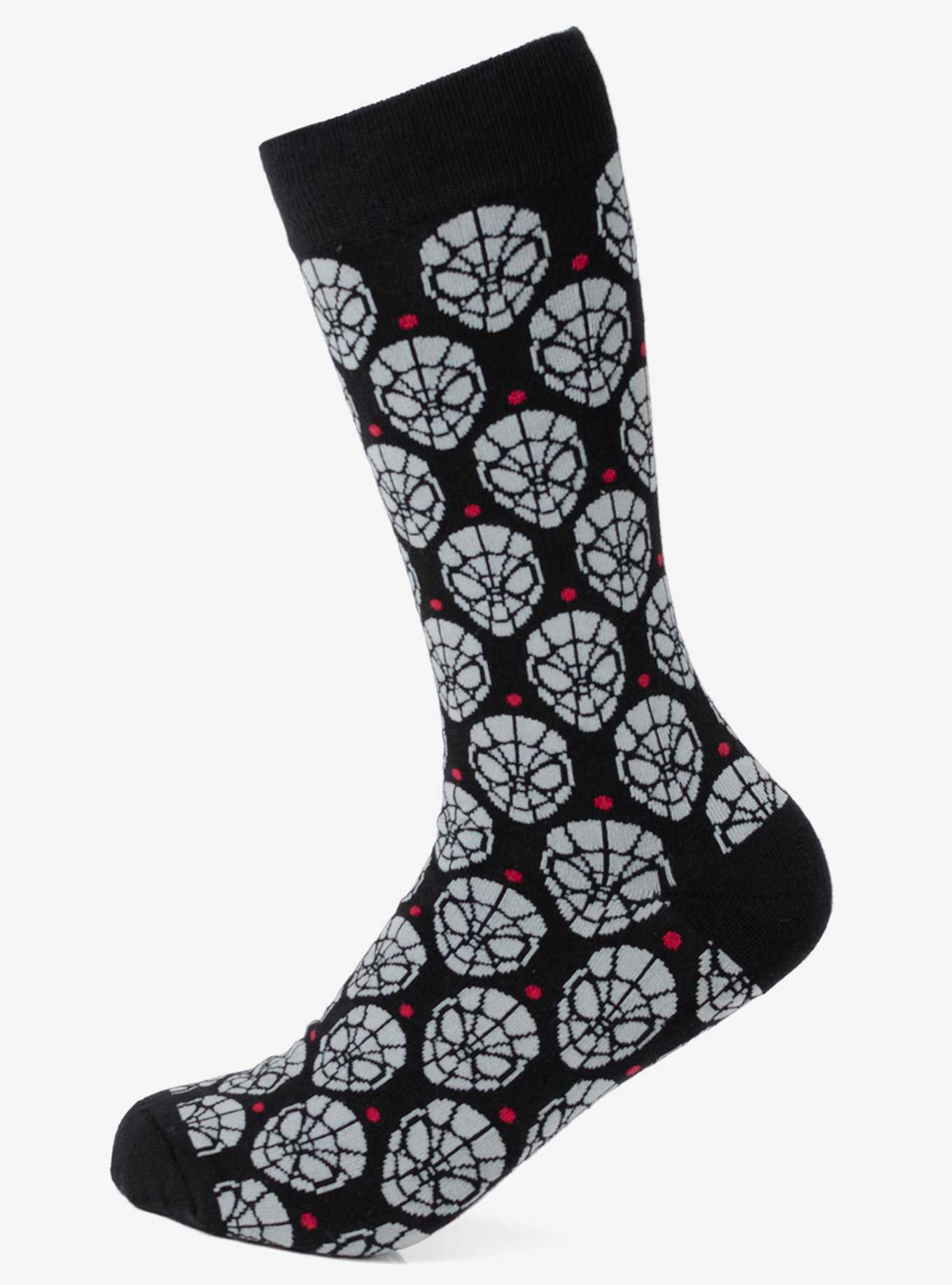 Marvel Spider-Man Dot Gray and Black Crew Socks, , hi-res
