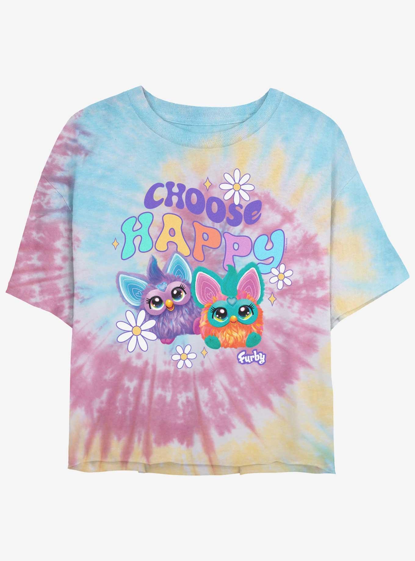 Furby Choose Happy Womens Tie-Dye Crop T-Shirt, , hi-res