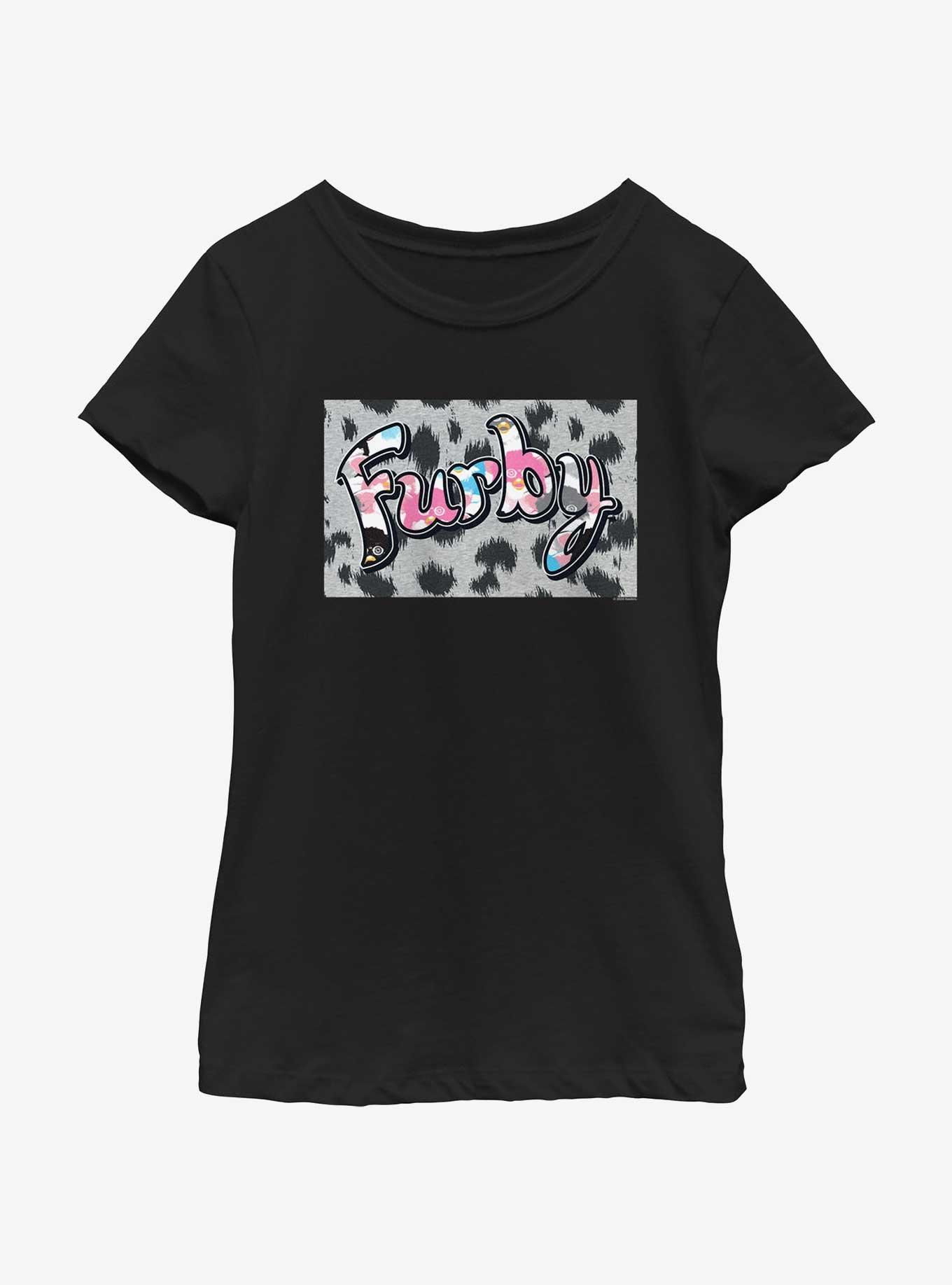 Furby Spotted Fur Logo Girls Youth T-Shirt, BLACK, hi-res