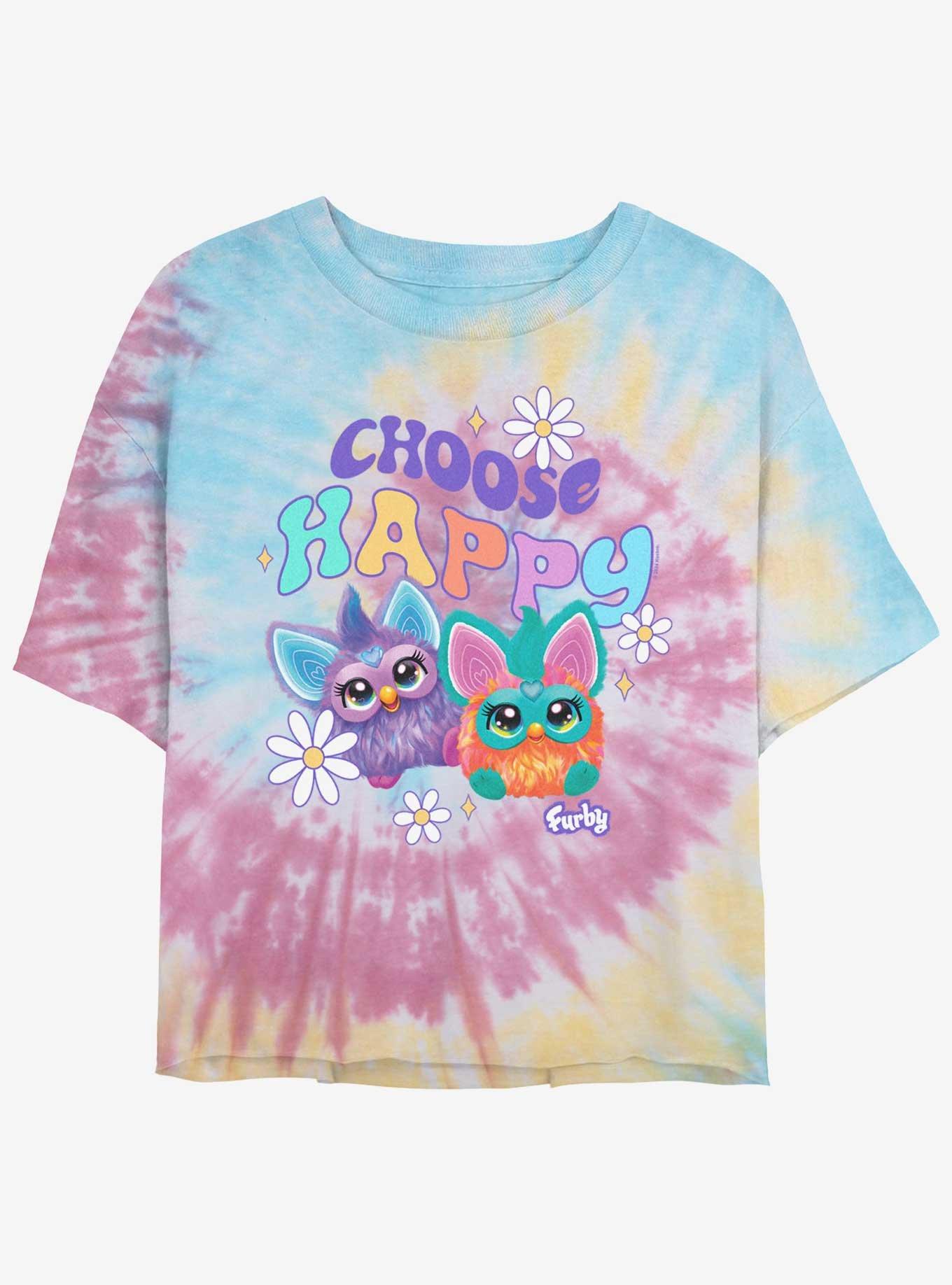 Furby Choose Happy Womens Tie-Dye Crop T-Shirt, BLUPNKLY, hi-res