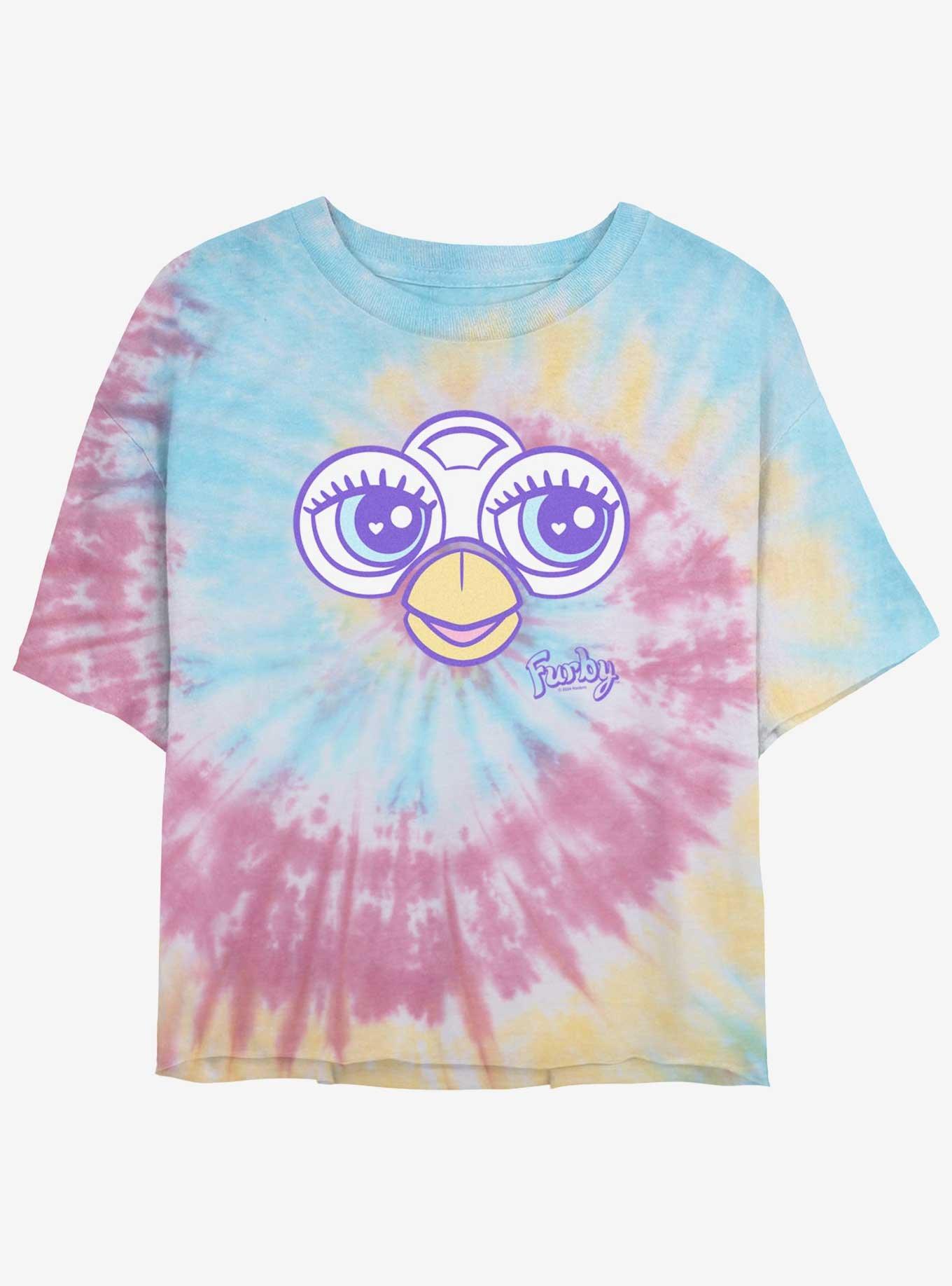 Furby Big Cute Face Womens Tie-Dye Crop T-Shirt, BLUPNKLY, hi-res