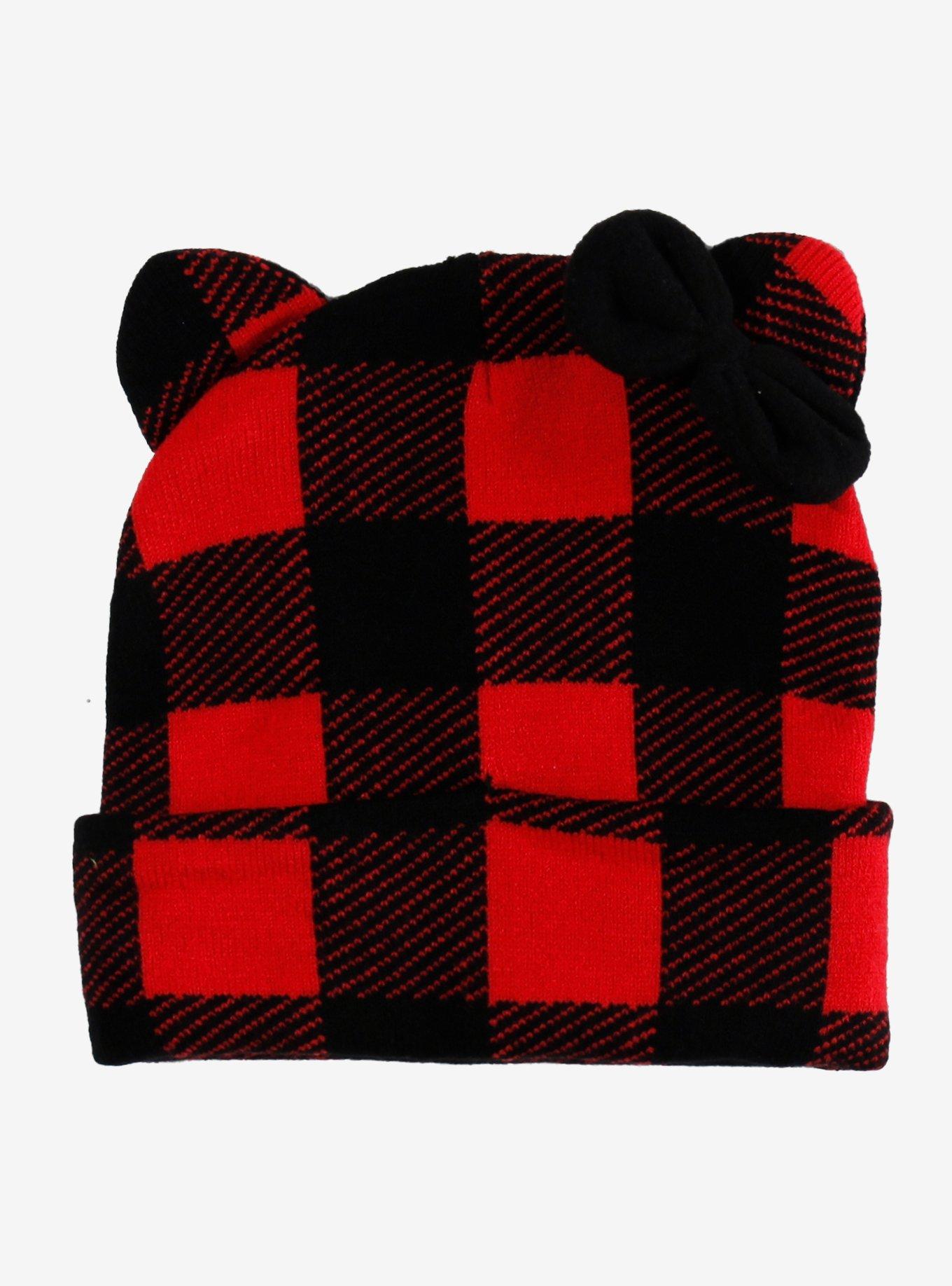 Hello Kitty Red & Black Plaid Figural Beanie, , hi-res