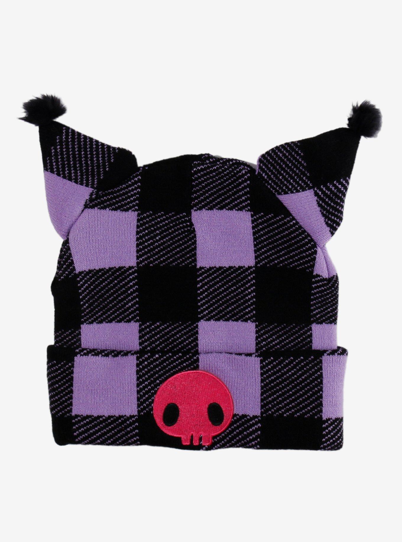 Kuromi Purple & Black Plaid Figural Beanie, , hi-res