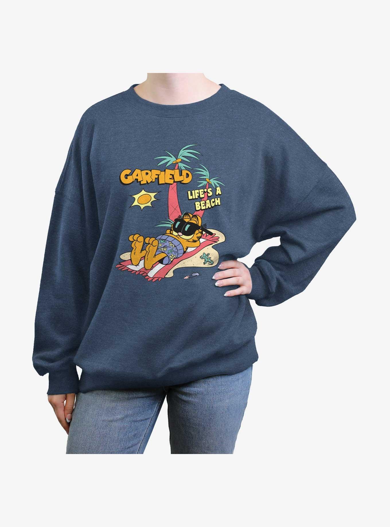 Garfield Cat On The Beach Womens Oversized Sweatshirt, BLUEHTR, hi-res