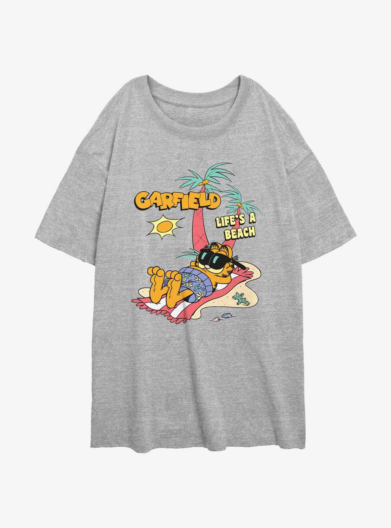 Garfield Cat On The Beach Womens Oversized T-Shirt, , hi-res