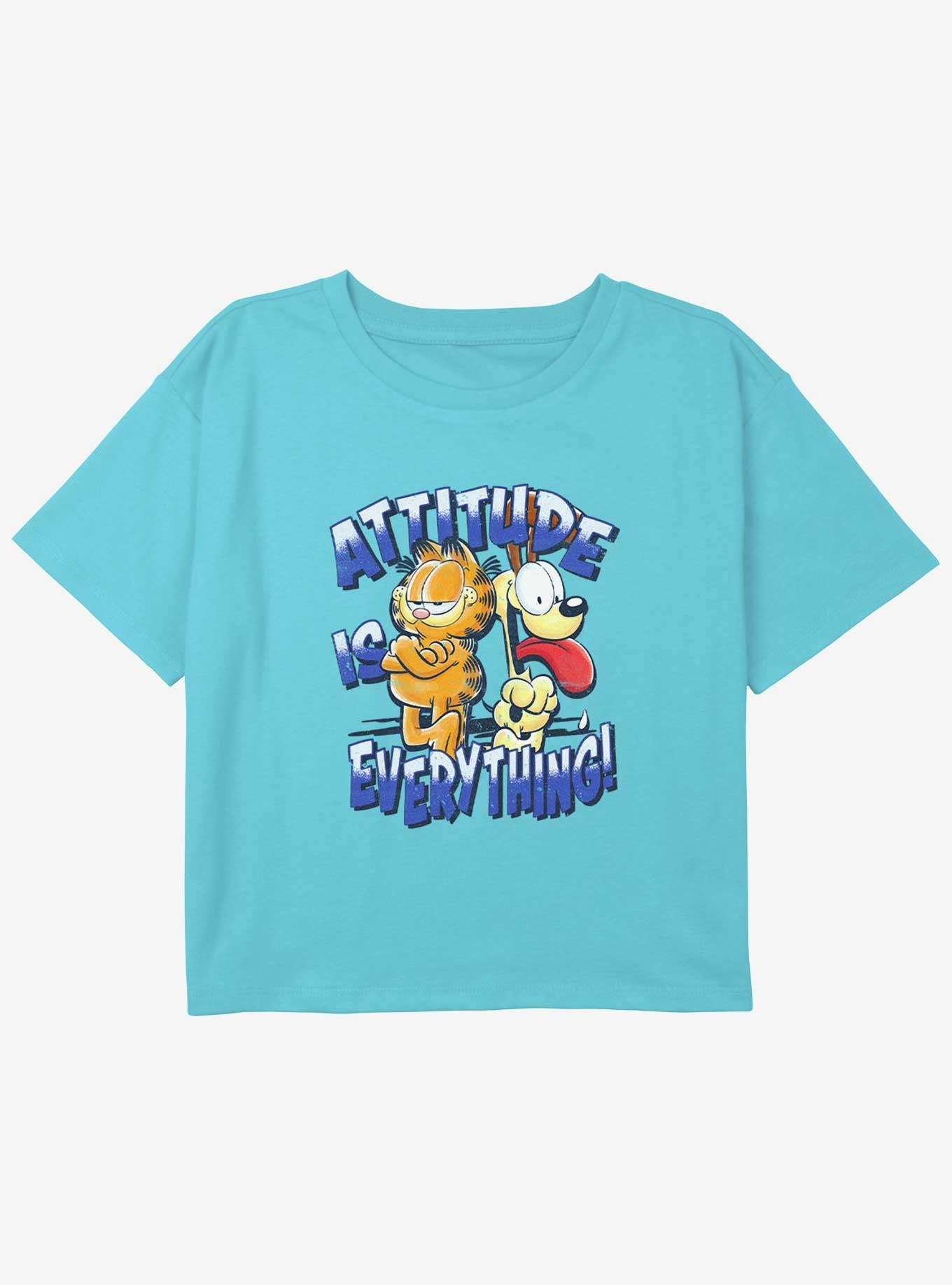 Garfield Attitude Is Everything Garfield & Odie Youth Girls Boxy Crop T-Shirt, BLUE, hi-res