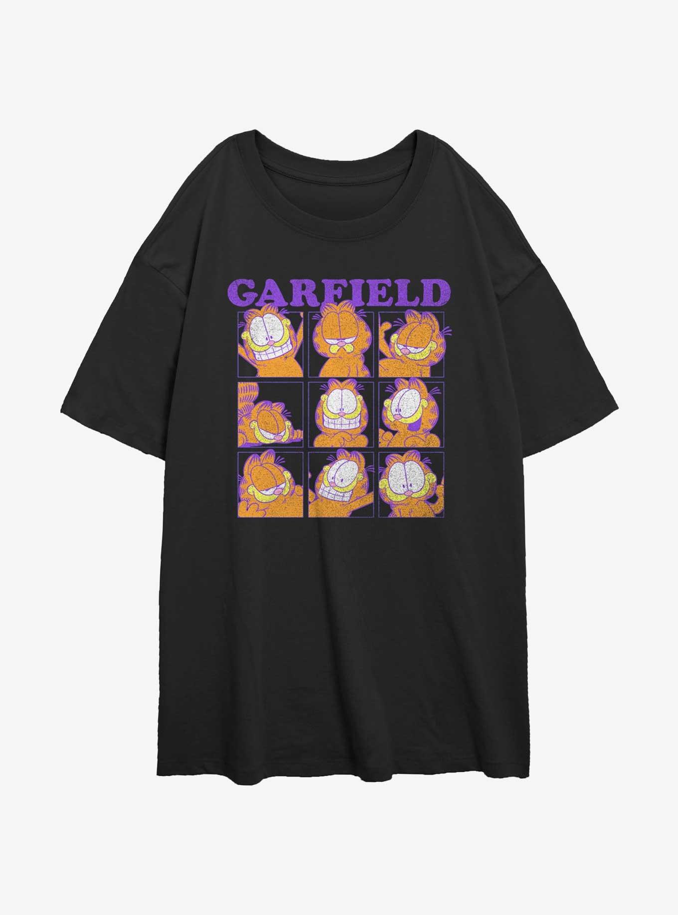 Garfield Facial Expressions Grid Womens Oversized T-Shirt, BLACK, hi-res