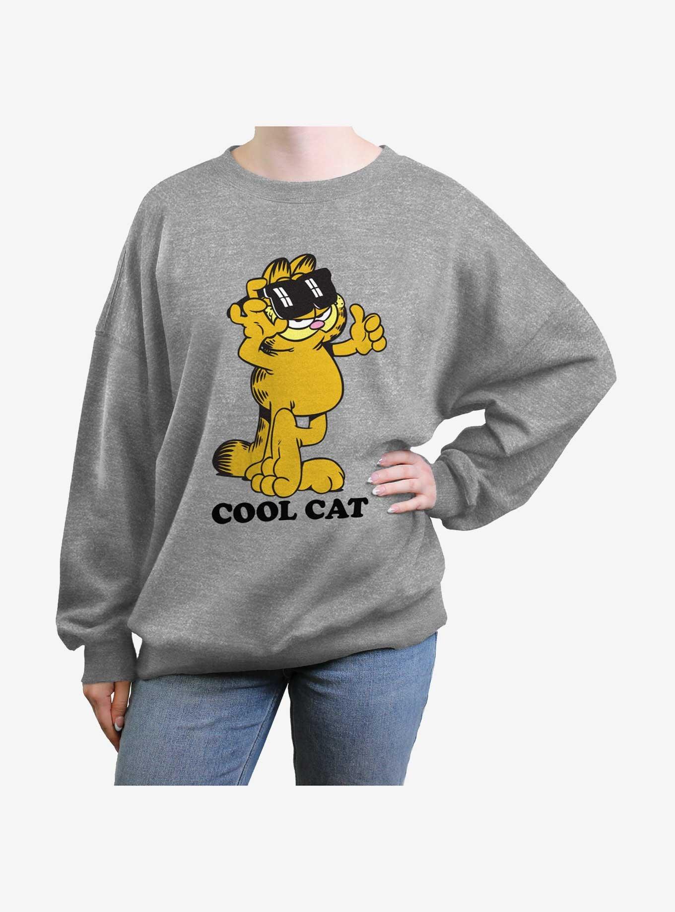 Garfield Cool Cat Womens Oversized Sweatshirt, HEATHER GR, hi-res