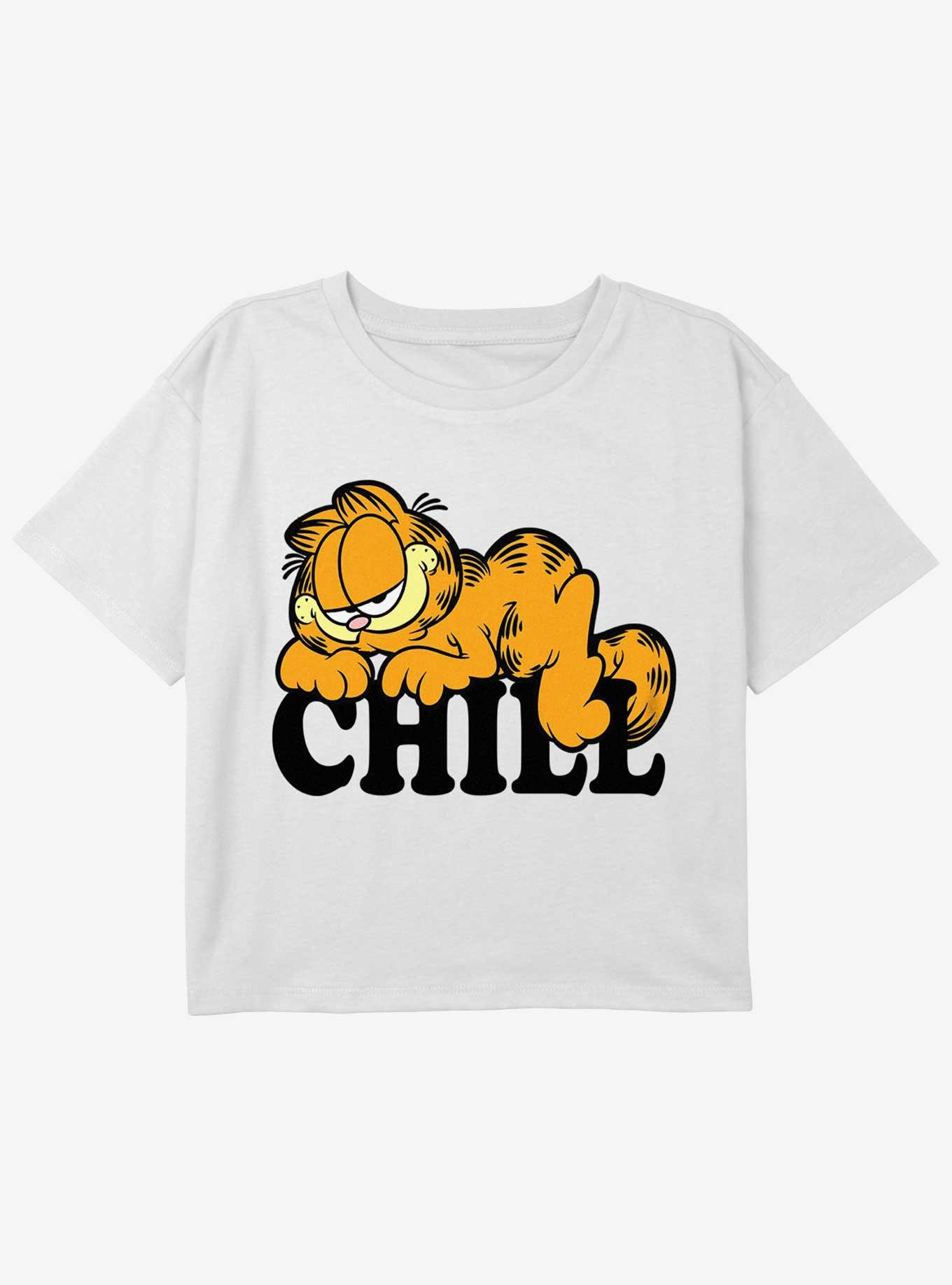 Garfield Chill Cat Youth Girls Boxy Crop T-Shirt, WHITE, hi-res