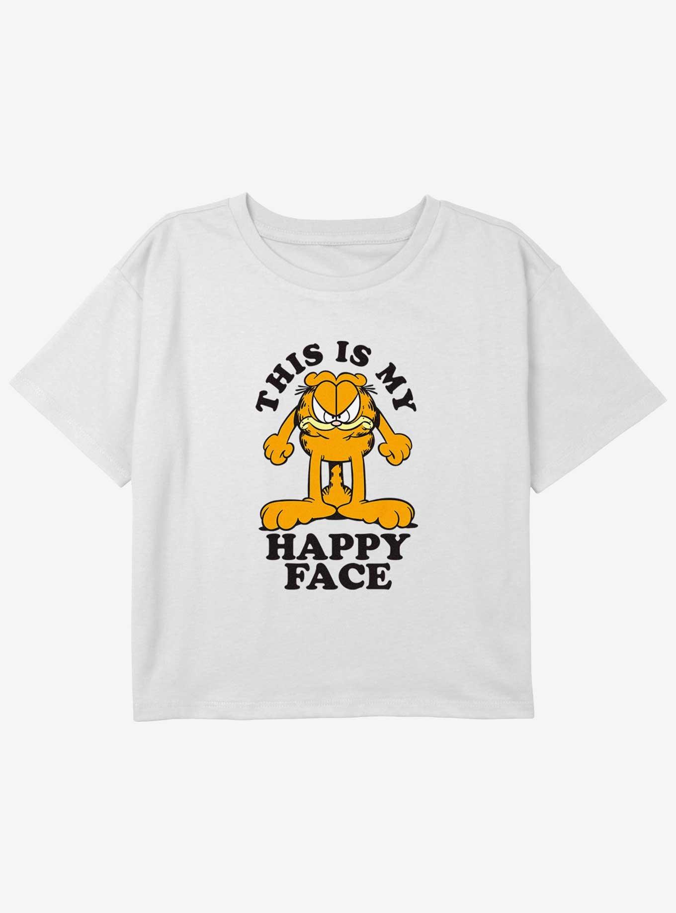 Garfield My Happy Face Youth Girls Boxy Crop T-Shirt, WHITE, hi-res