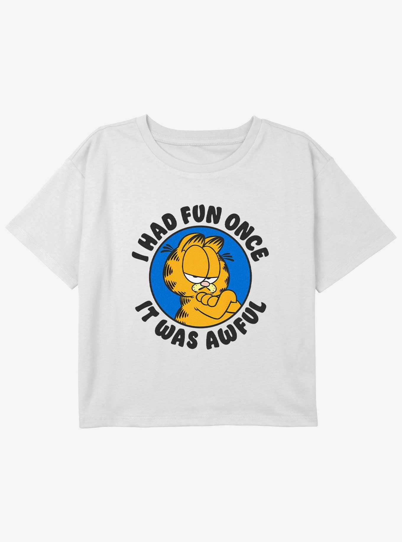 Garfield I Had Fun Once It Was Awful Youth Girls Boxy Crop T-Shirt, WHITE, hi-res