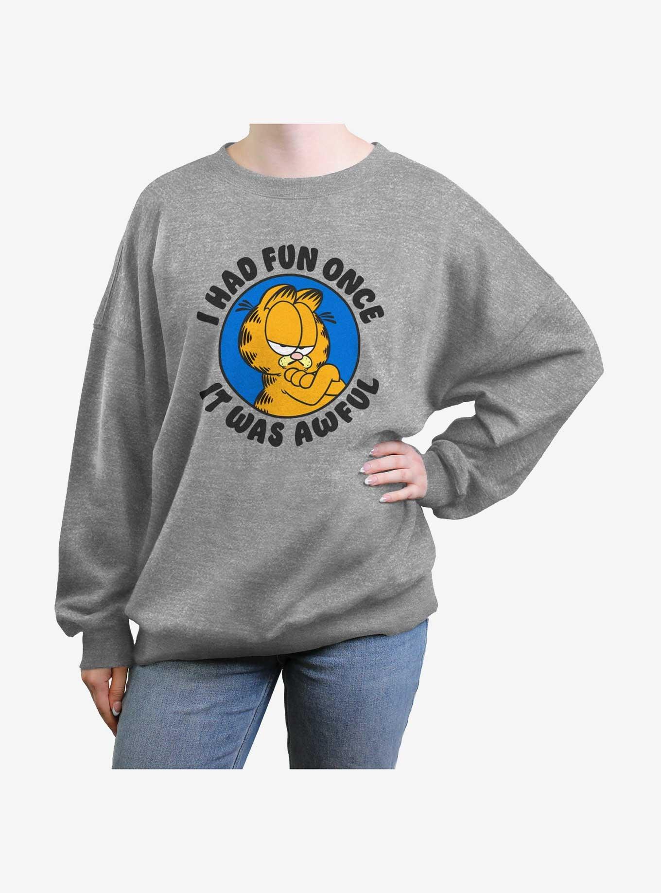 Garfield I Had Fun Once It Was Awful Womens Oversized Sweatshirt, HEATHER GR, hi-res