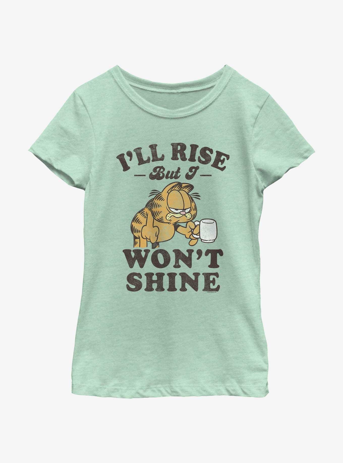 Garfield I'll Rise But I Won't Shine Youth Girls T-Shirt, MINT, hi-res