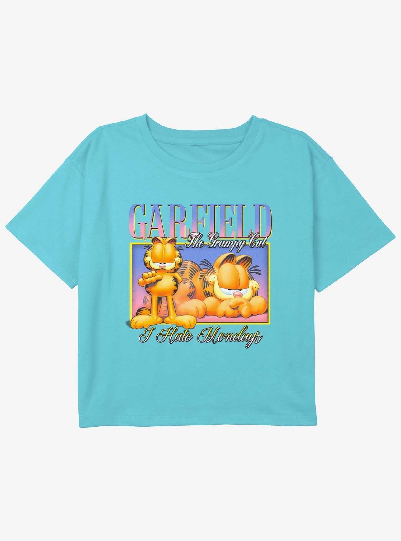 Garfield The Grumpy Cat Vibe Youth Girls Boxy Crop T-Shirt, BLUE, hi-res