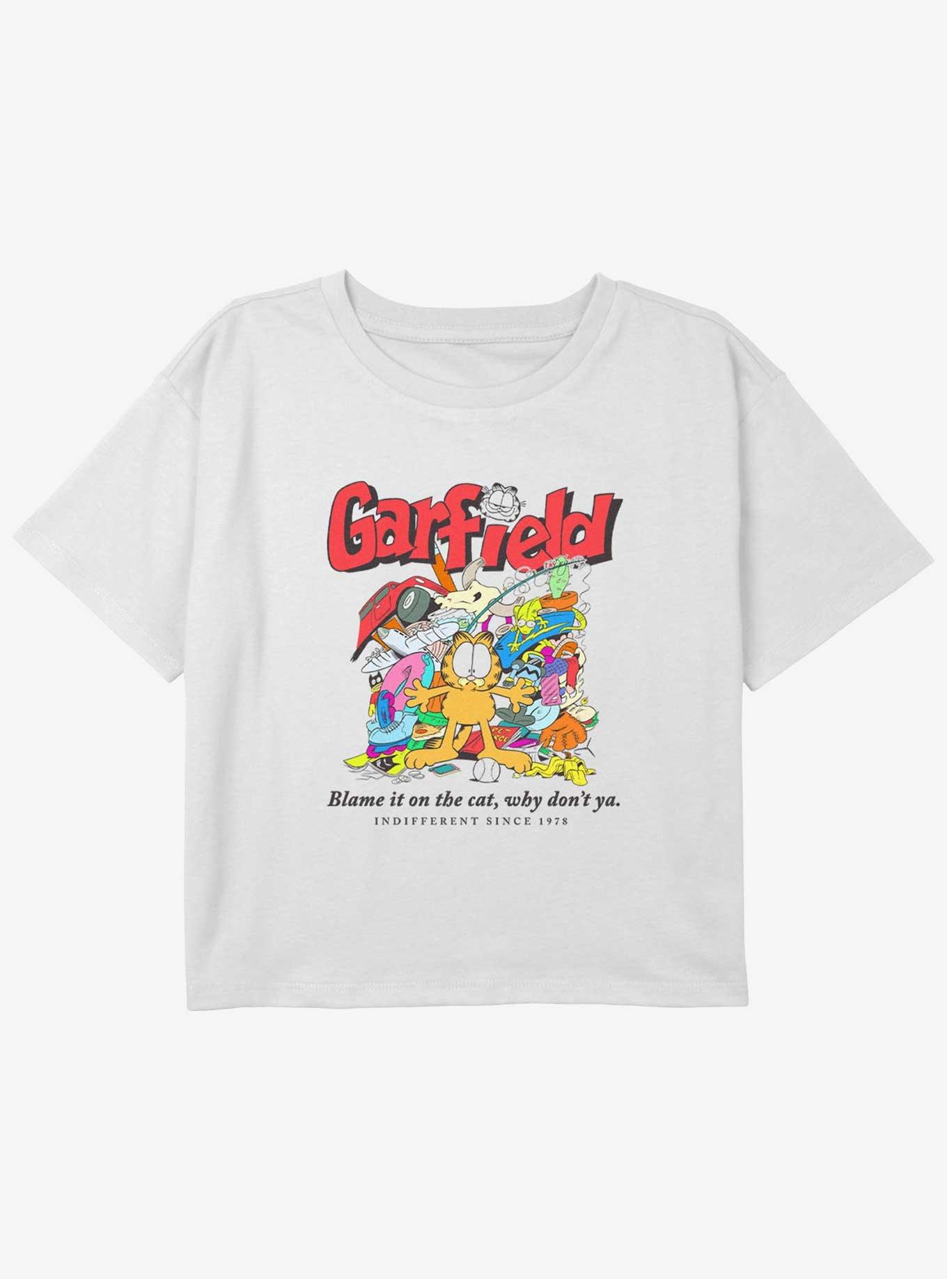 Garfield Don't Blame The Cat Youth Girls Boxy Crop T-Shirt, , hi-res