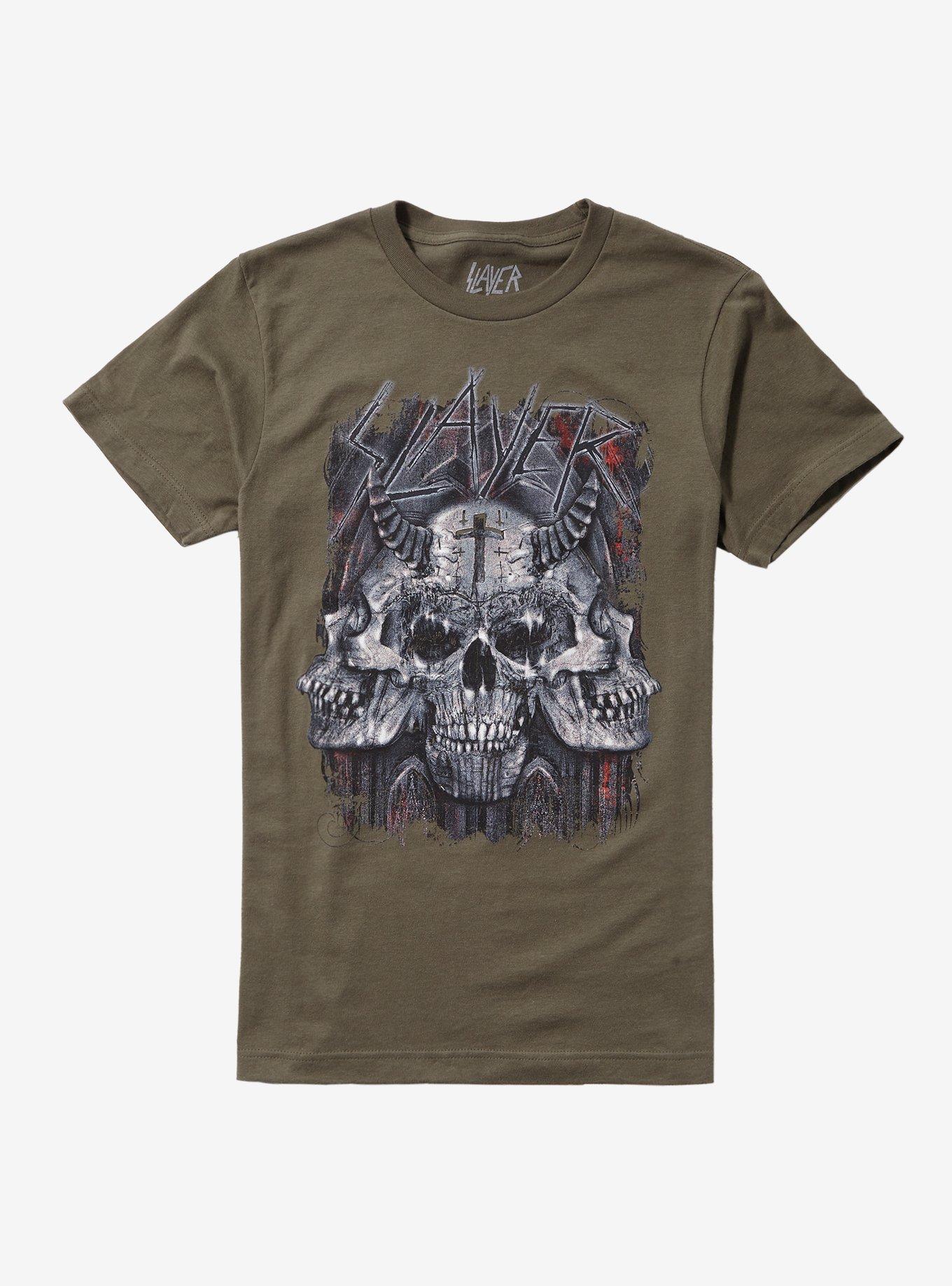 Slayer Skull Trio Green Boyfriend Fit Girls T-Shirt | Hot Topic