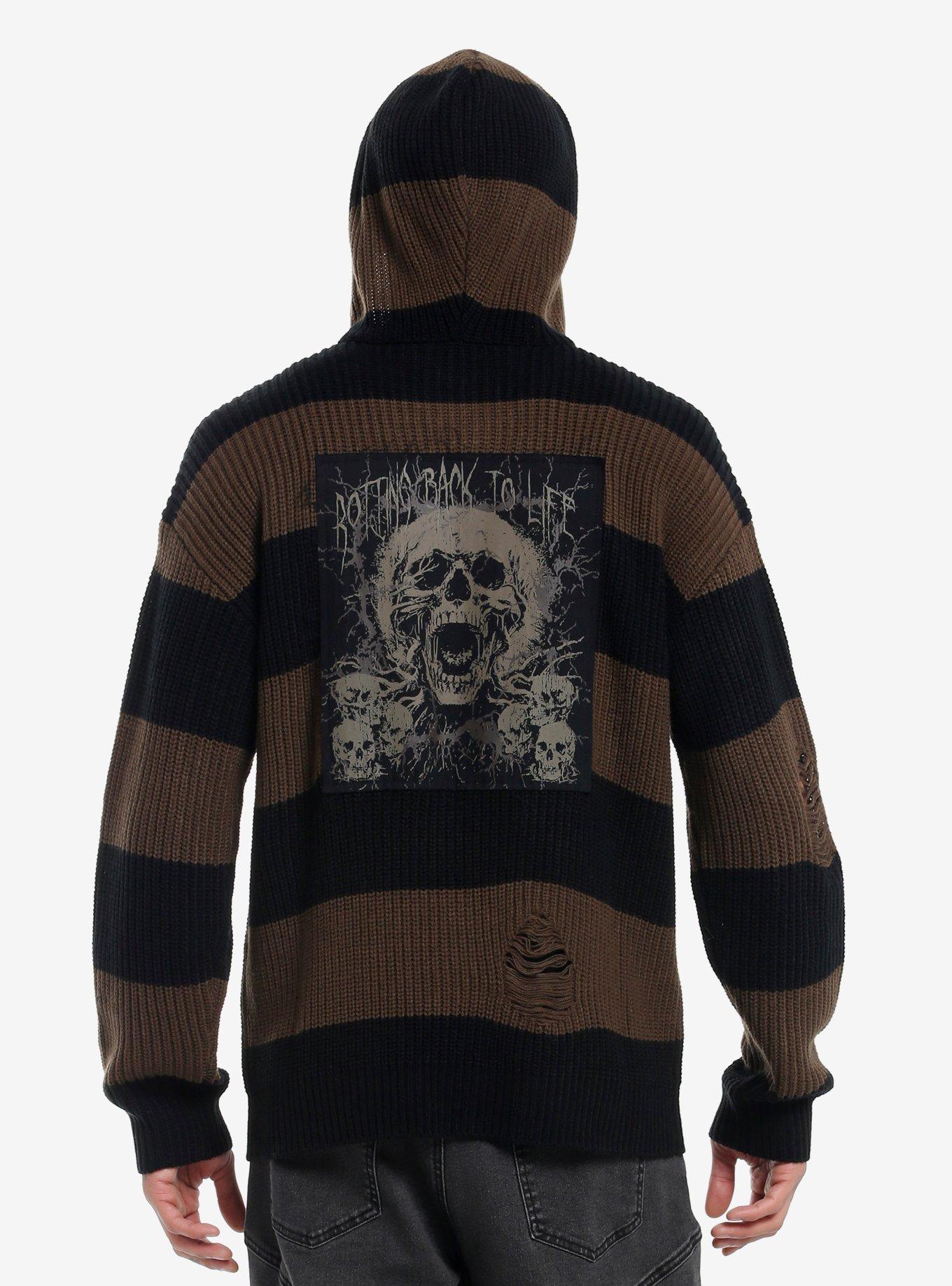 Social Collision Brown & Black Stripe Hooded Sweater, , hi-res