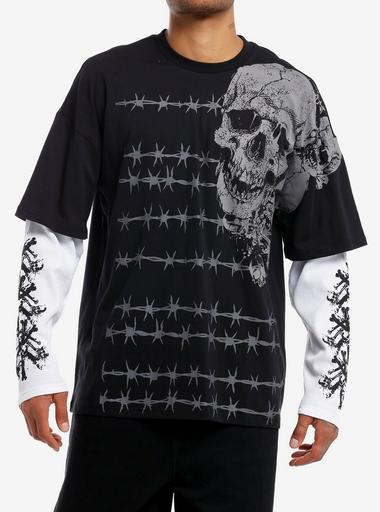 Skulls & Barbed Wire Twofer Long-Sleeve T-Shirt | Hot Topic