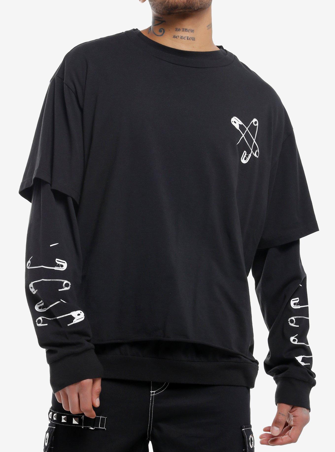 Safety Pins Twofer Long-Sleeve T-Shirt, GREY, hi-res