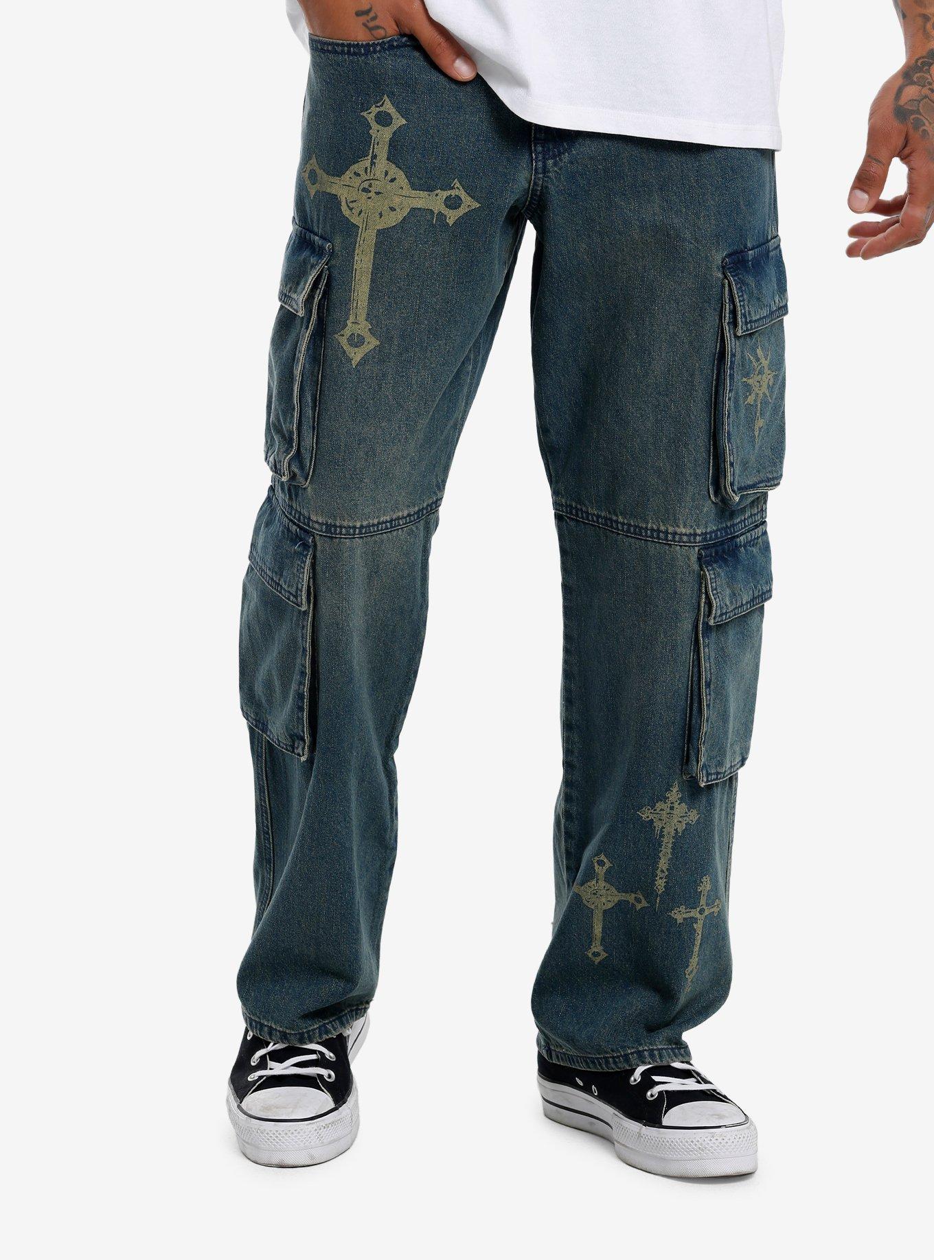 Indigo Crosses Cargo Pocket Denim Pants, , hi-res