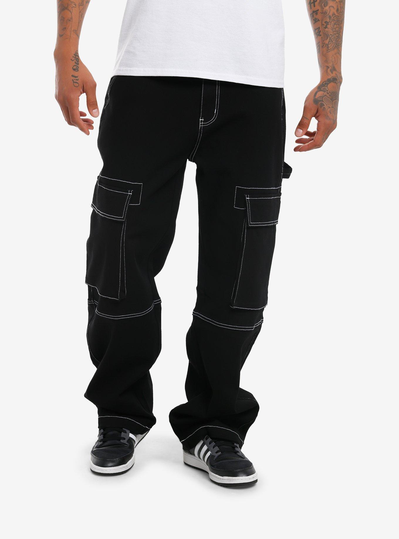 Black & White Contrast Stitch Cargo Pants, , hi-res