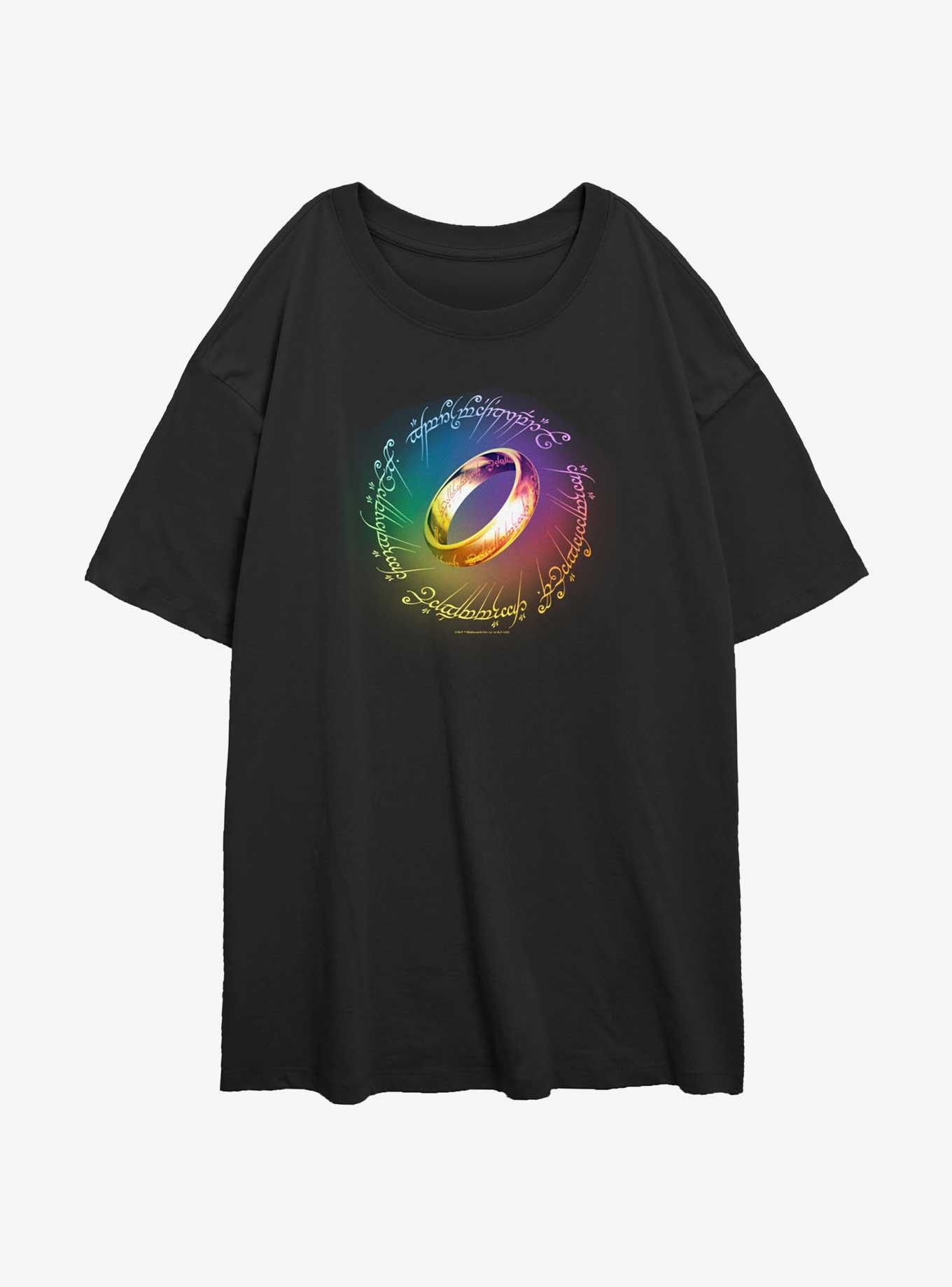 The Lord Of The Rings The One Ring Rainbow Womens Oversized T-Shirt, BLACK, hi-res