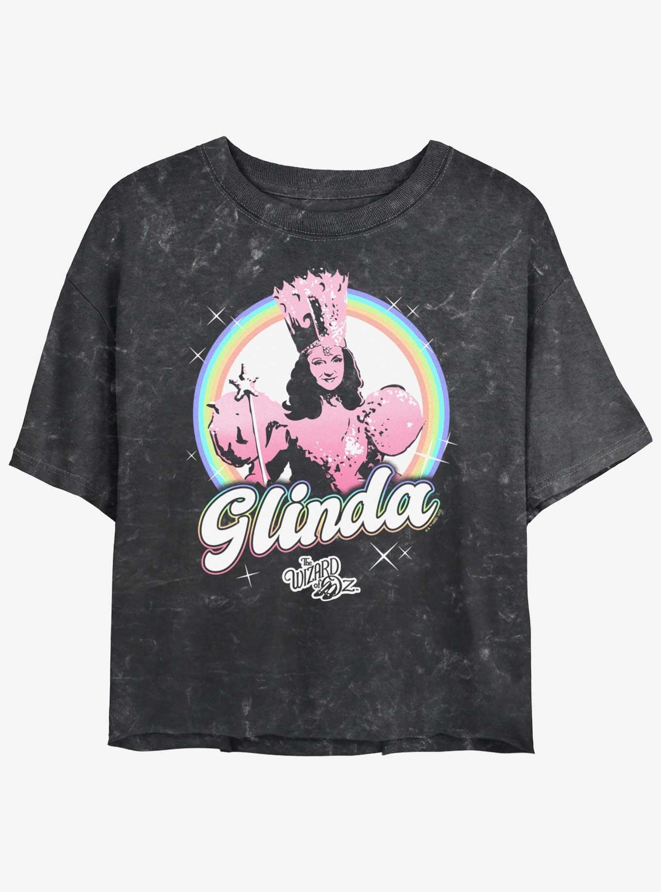 Wizard Of Oz  Rainbow Glinda Womens Mineral Wash Crop T-Shirt, BLACK, hi-res